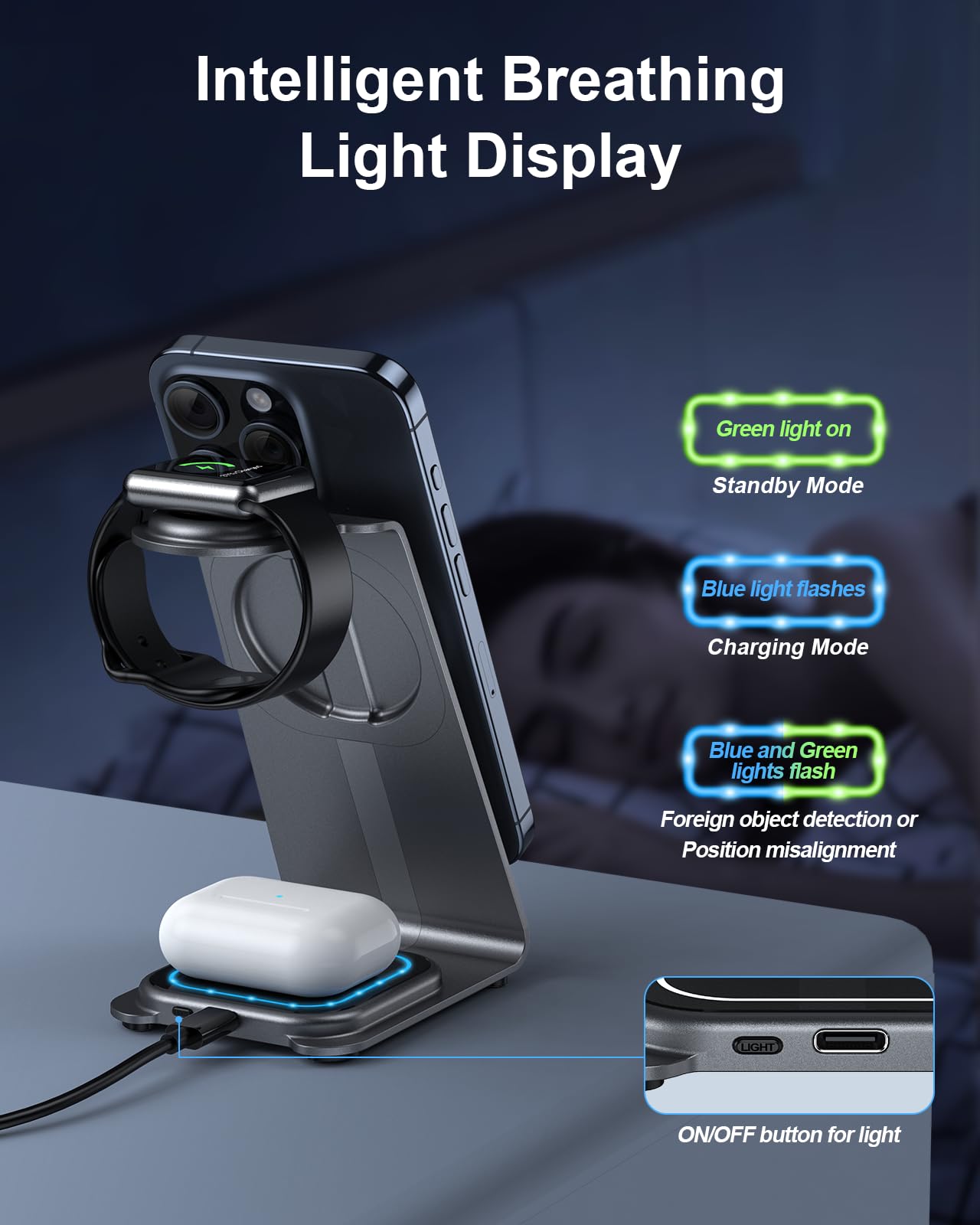 3-in-1 Magnetic Wireless Charging Station for iPhone 16/15/14/13/12 Pro Max/Plus/Mini, Apple Watch 10/9/8/7/6/5/4/3/2/SE/Ultra & AirPods 2/3/4/Pro - Fast Charging Aluminum Alloy Stand - Perfect for Home, Office & Travel Accessories