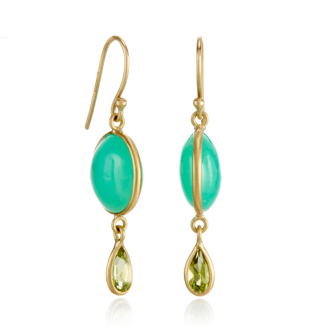 Chrysoprase & Peridot Moon Phase Drop Earrings - Handmade Boho Dangle Earrings for Women | Perfect for Yoga, Meditation & Spiritual Healing Jewelry