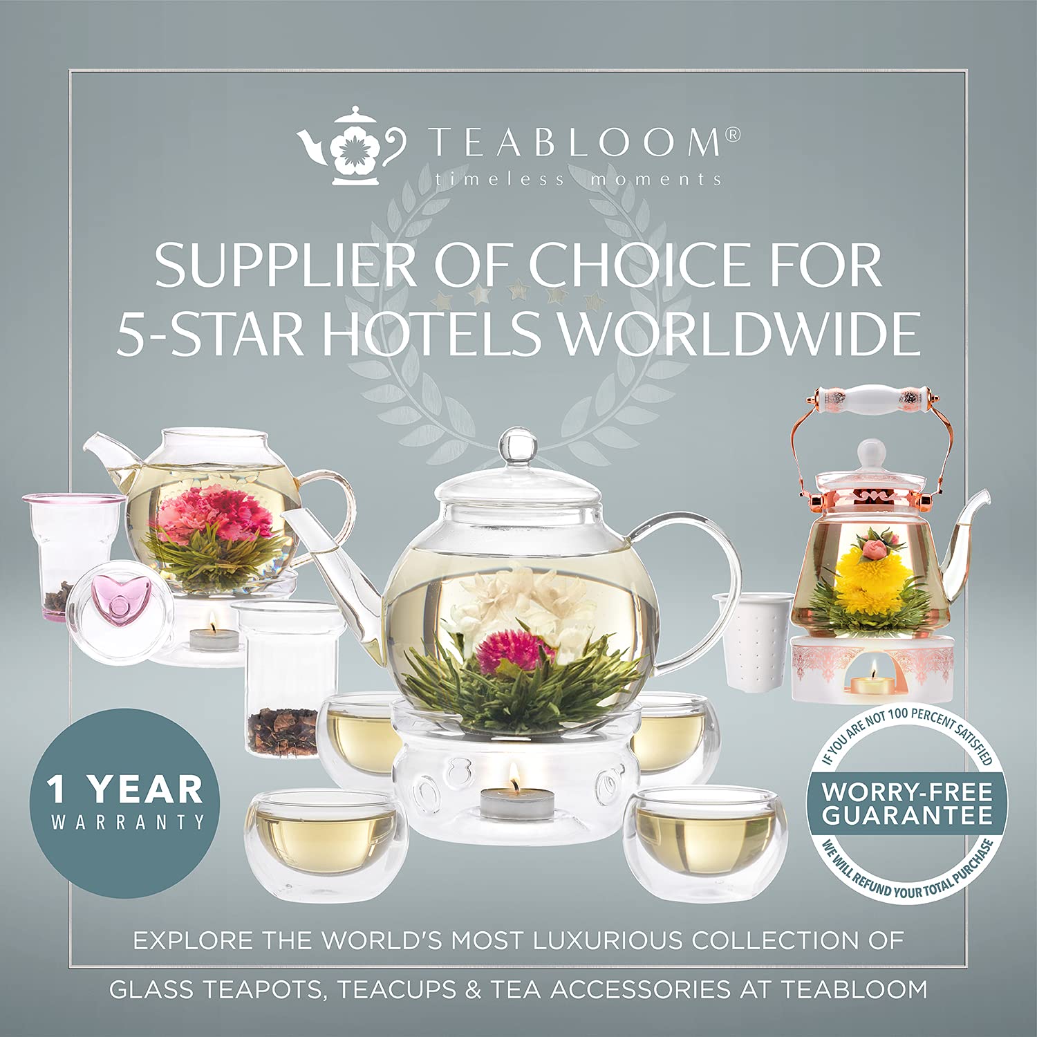 Teabloom Double Walled Glass Tea Cups (5 oz / 150 ml) - Set of 2 Insulated Glass Cups for Hot Tea, Iced Coffee, Espresso & Beverages - Classic Teacup Collection - Perfect for Home, Office & Gifts