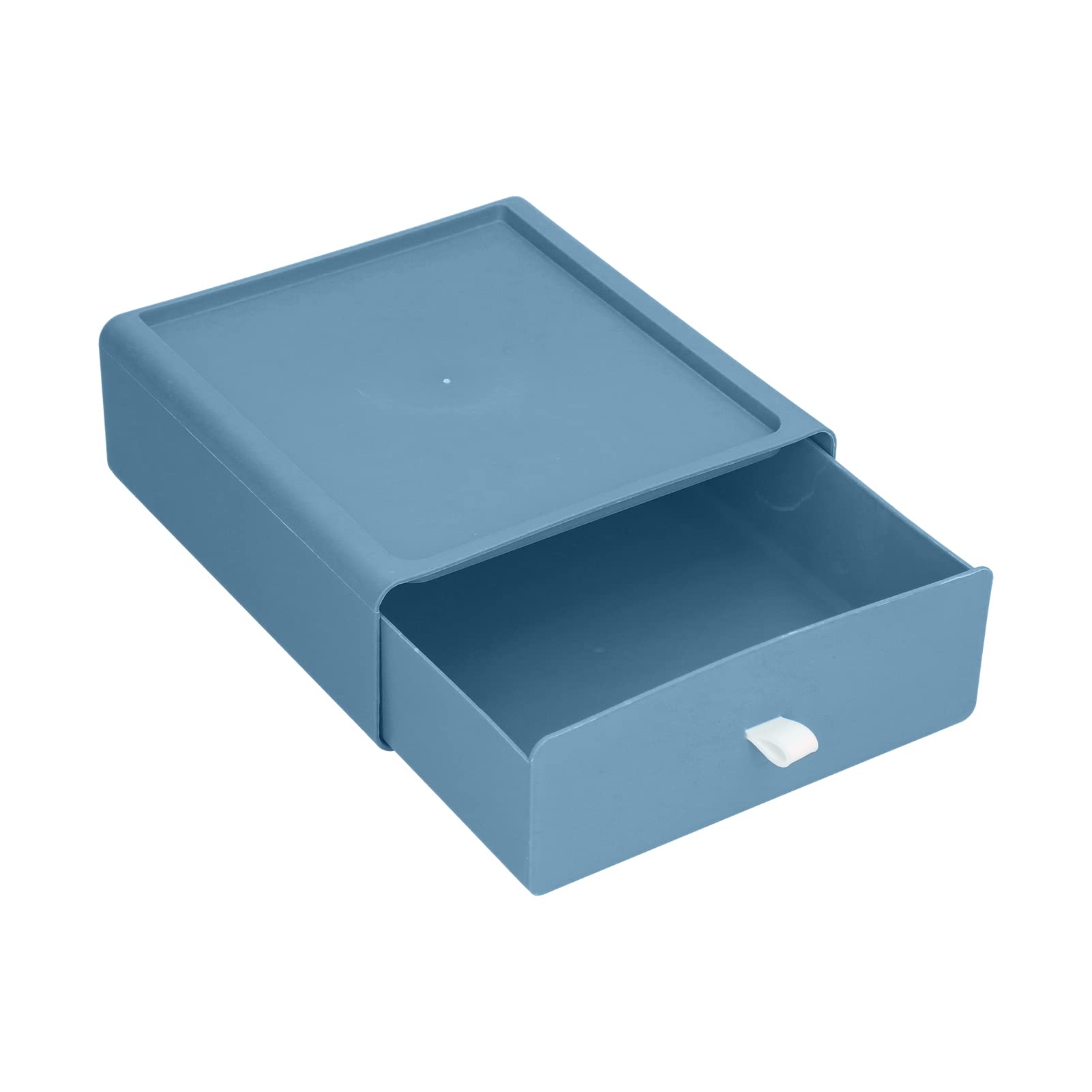 Desktop Drawer Organizer - Large Capacity Makeup Storage Box with Silicone Strip | Dustproof Cosmetic & Jewelry Organizer for Vanity, Office & Bathroom (Blue)