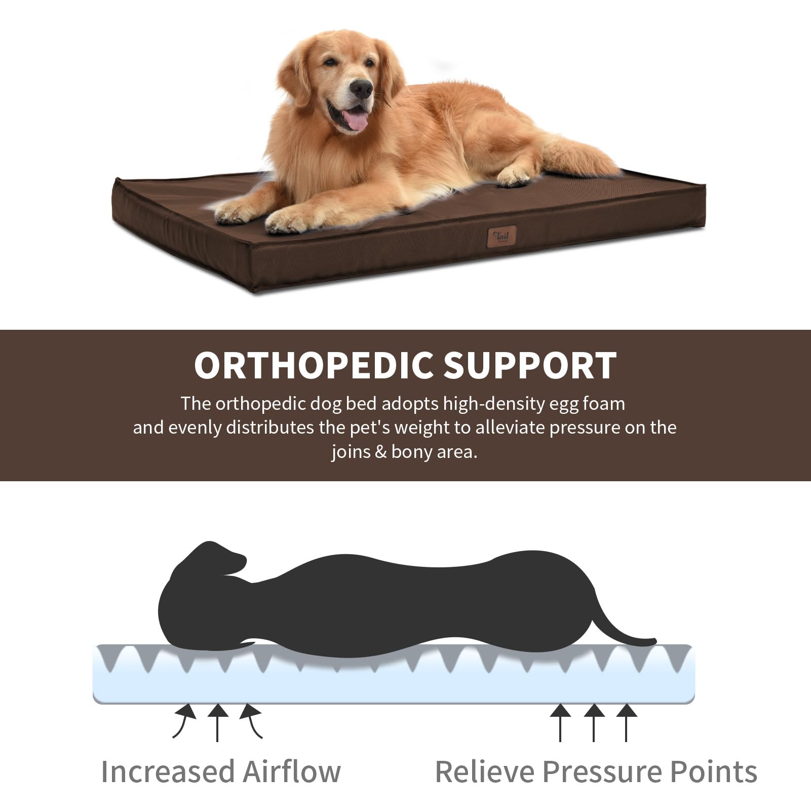 **Waterproof Orthopedic Dog Bed for Large Dogs - Washable Removable Oxford Cover, Egg Foam Support - Perfect for Outdoor, Indoor & Kennel Use**