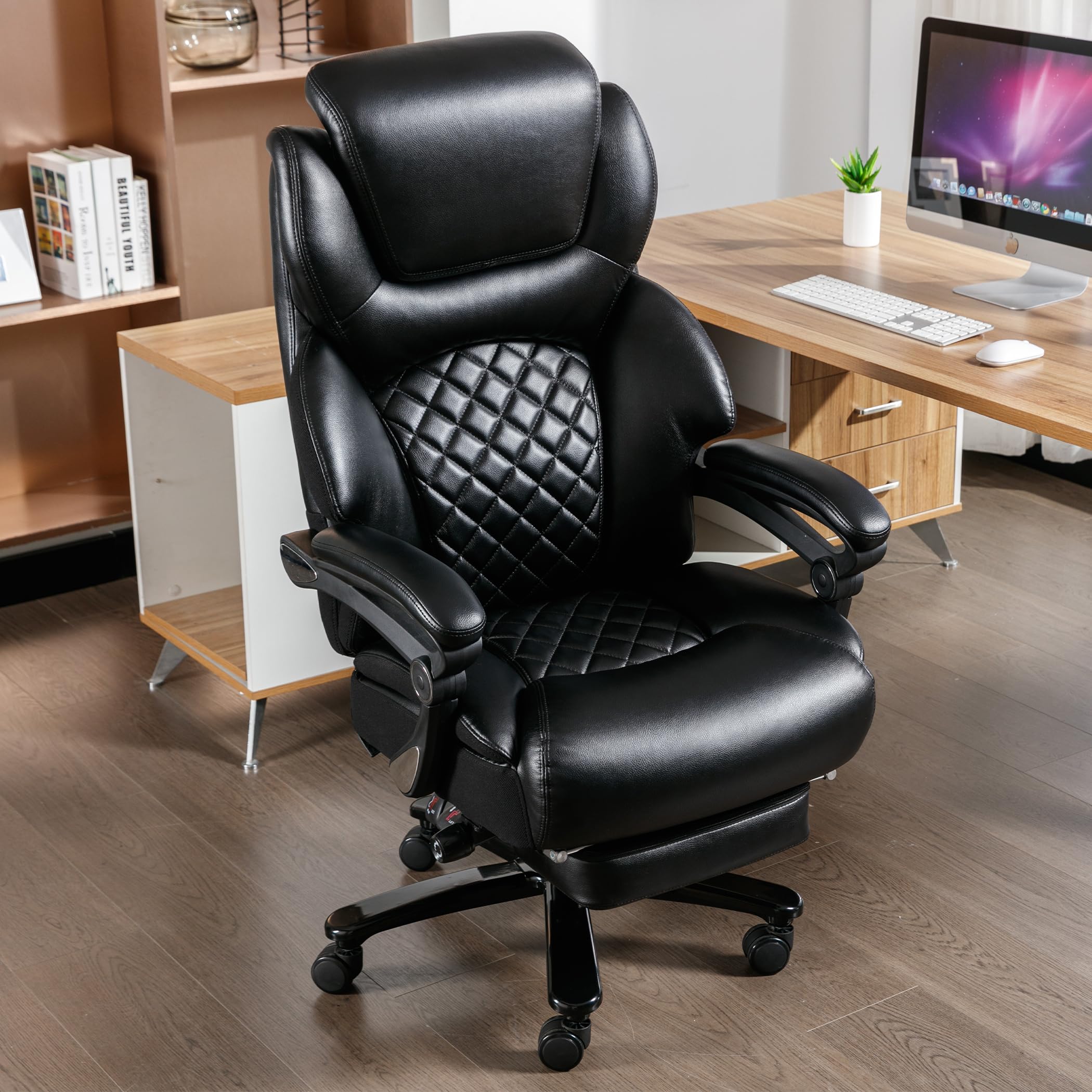 Big and Tall Office Chair 500 lbs - Heavy Duty Executive Chair with Adjustable Lumbar Support, Headrest & Footrest - Extra Wide Ergonomic Chair for Large People - Perfect for Home Office, Gaming & Workspaces