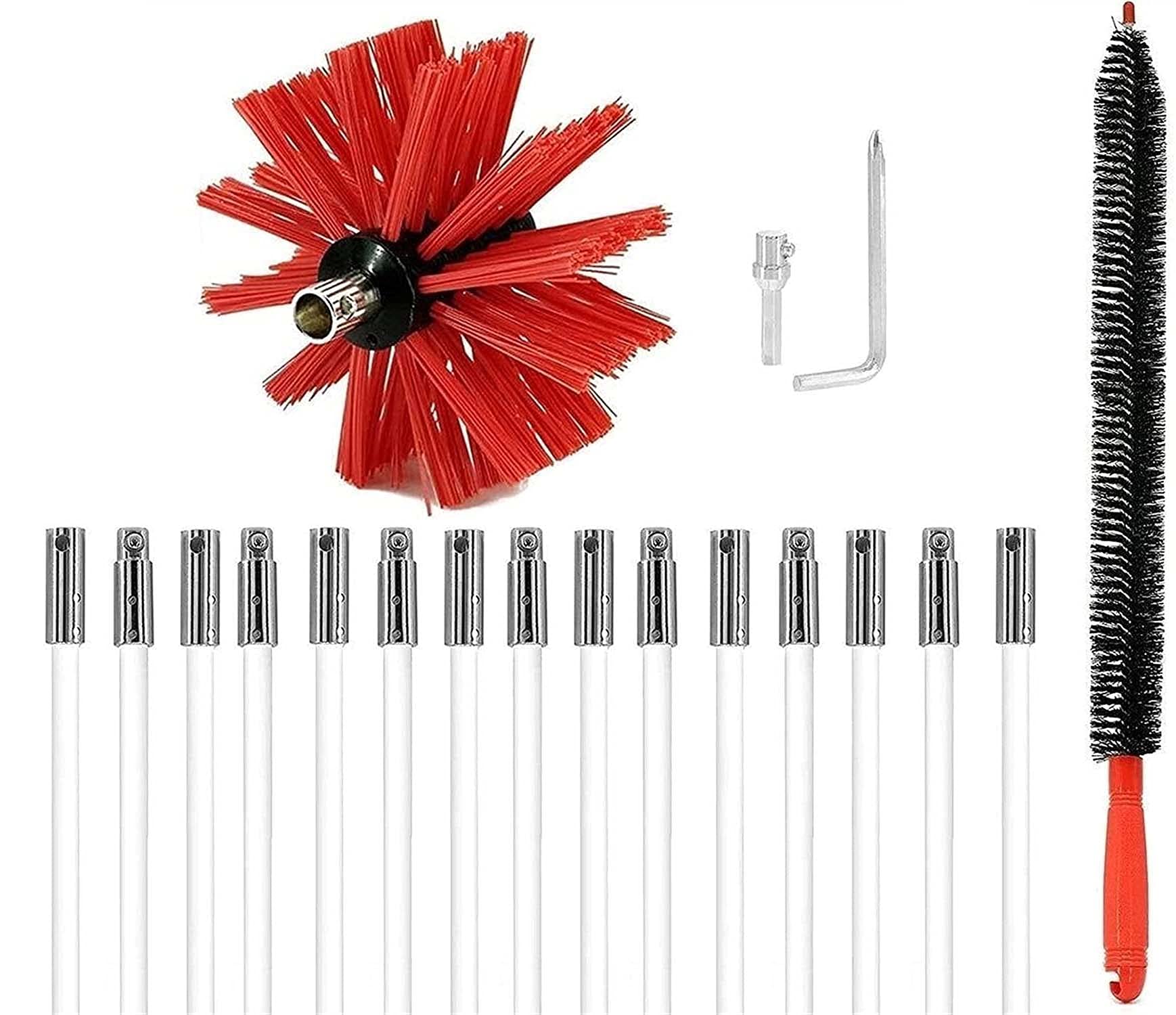 QDY Chimney Sweeping Brush Kit - Flexible 15 Rods with 410mm Brush Head for Efficient Fireplace & Wood Stove Cleaning - Perfect for Home Maintenance and Chimney Safety