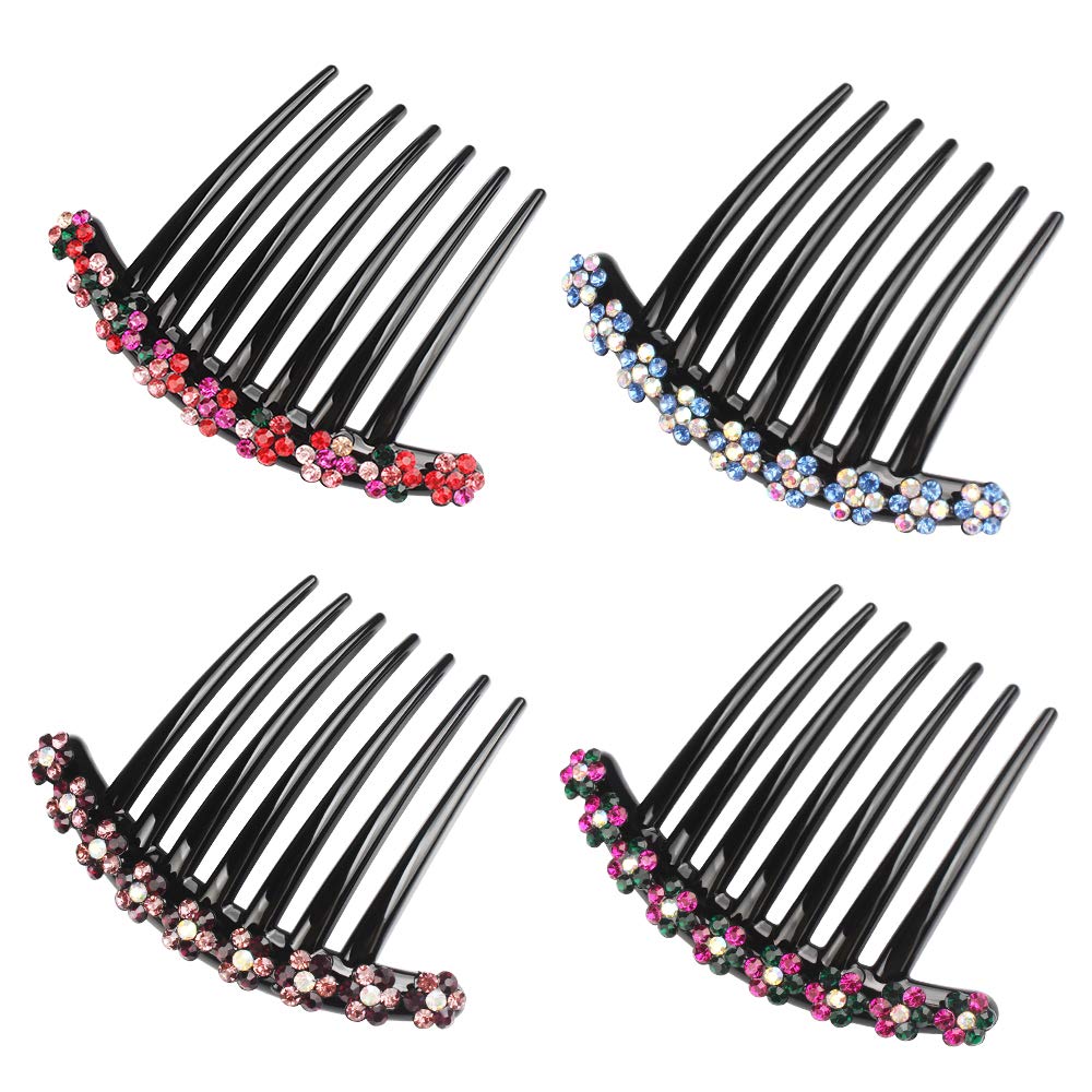 4PCS Rhinestone Hair Combs - Non-Slip Plastic Teeth Side Combs for Women & Girls | Comfortable Hair Clips & Pins for Weddings, Parties & Daily Styling