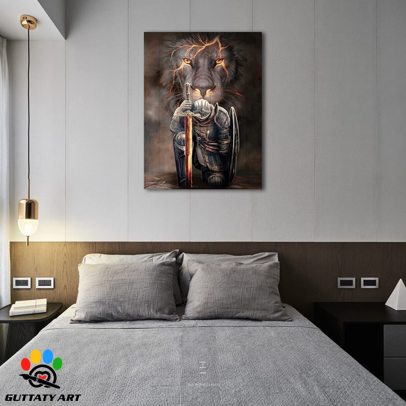 Lion King & Jesus Warrior Large Canvas Wall Art - 28x40 Inches Christian Lion Painting for Living Room, Bedroom & Man Cave Decor - Inspirational Animal Canvas Poster for Home & Office Wall Decor