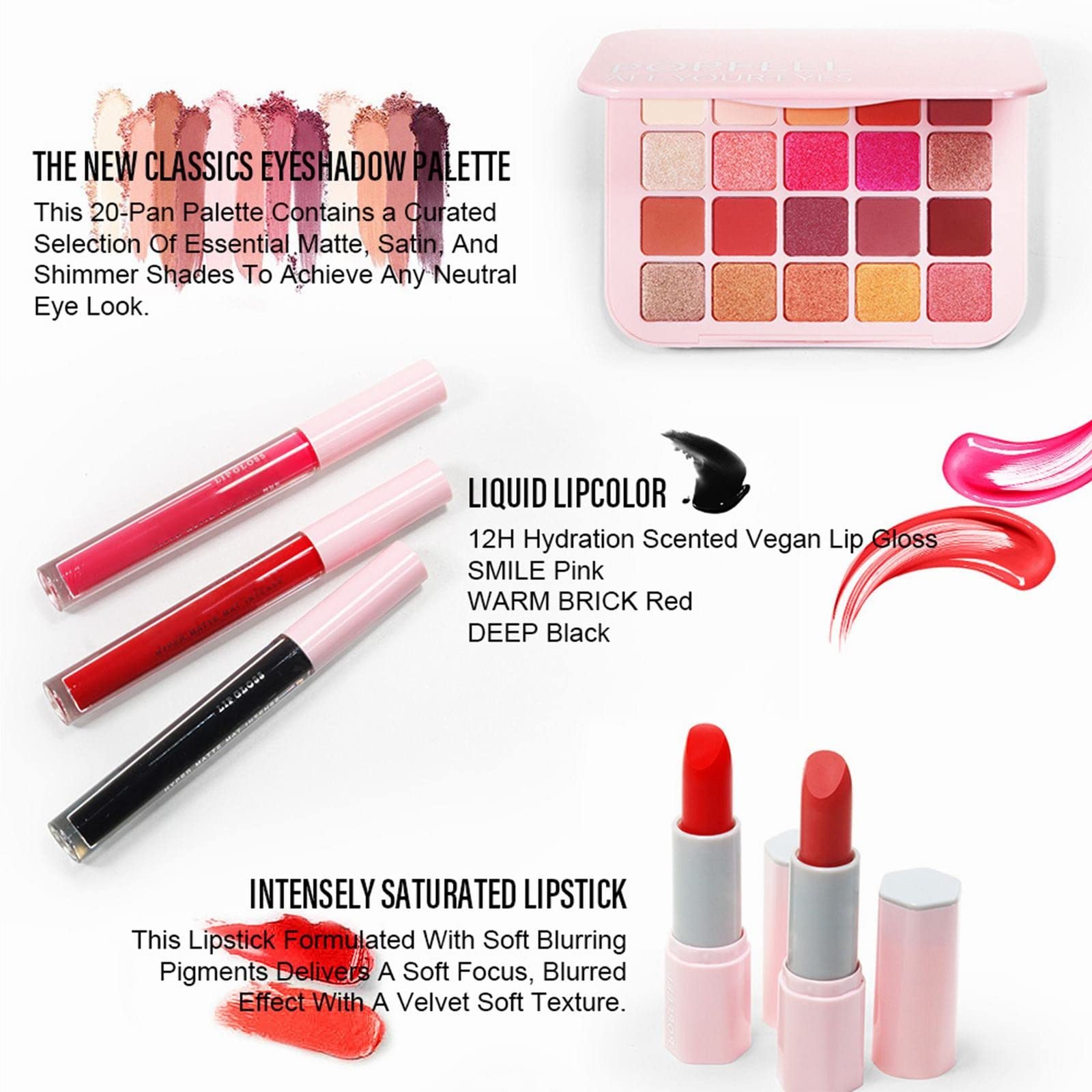 Long Lasting Multipurpose Makeup Kit for Women - Concealer, Lipstick, Eyeshadow & Lip Gloss Set with Brush | Perfect for Daily Makeup, Party Looks & Gift Giving