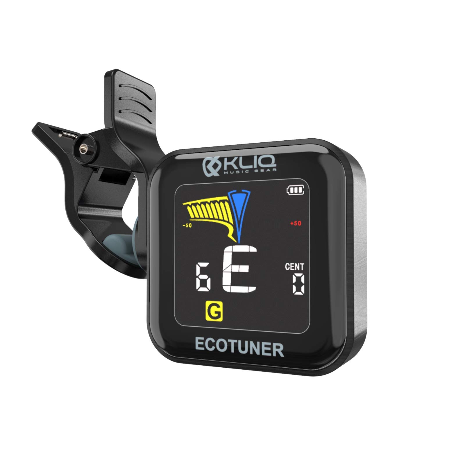 KLIQ EcoTuner - USB Rechargeable Clip-On Tuner for Guitar, Violin, Ukulele & All Instruments (Includes Charging Cable) | Perfect for Live Performances, Studio Recording & Music Practice