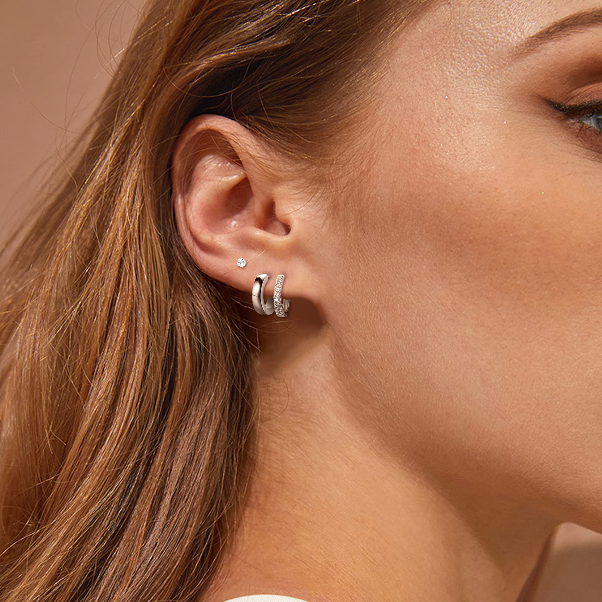 FASACCO 9 Pairs Small Huggie Hoop Earrings & CZ Bar Stud Earrings Set for Multiple Piercing - Minimalist Dot Studs for Women, Girls | Everyday Wear, Parties, Gifts