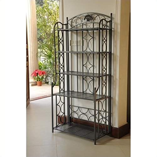 Pemberly Row Iron Bakers Rack in Pewter - Sturdy Metal Kitchen Storage Shelf for Baking Supplies, Spices & Cookware - Perfect for Pantry, Dining Room or Farmhouse Style Kitchen Decor
