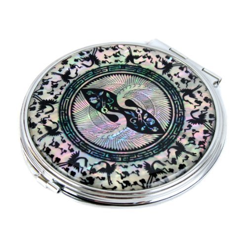 Pearl 2X/1X Compact Mirror - Travel Makeup Mirror for Women, Gift for Mom (Double Crane) - Perfect for Purses & Travel