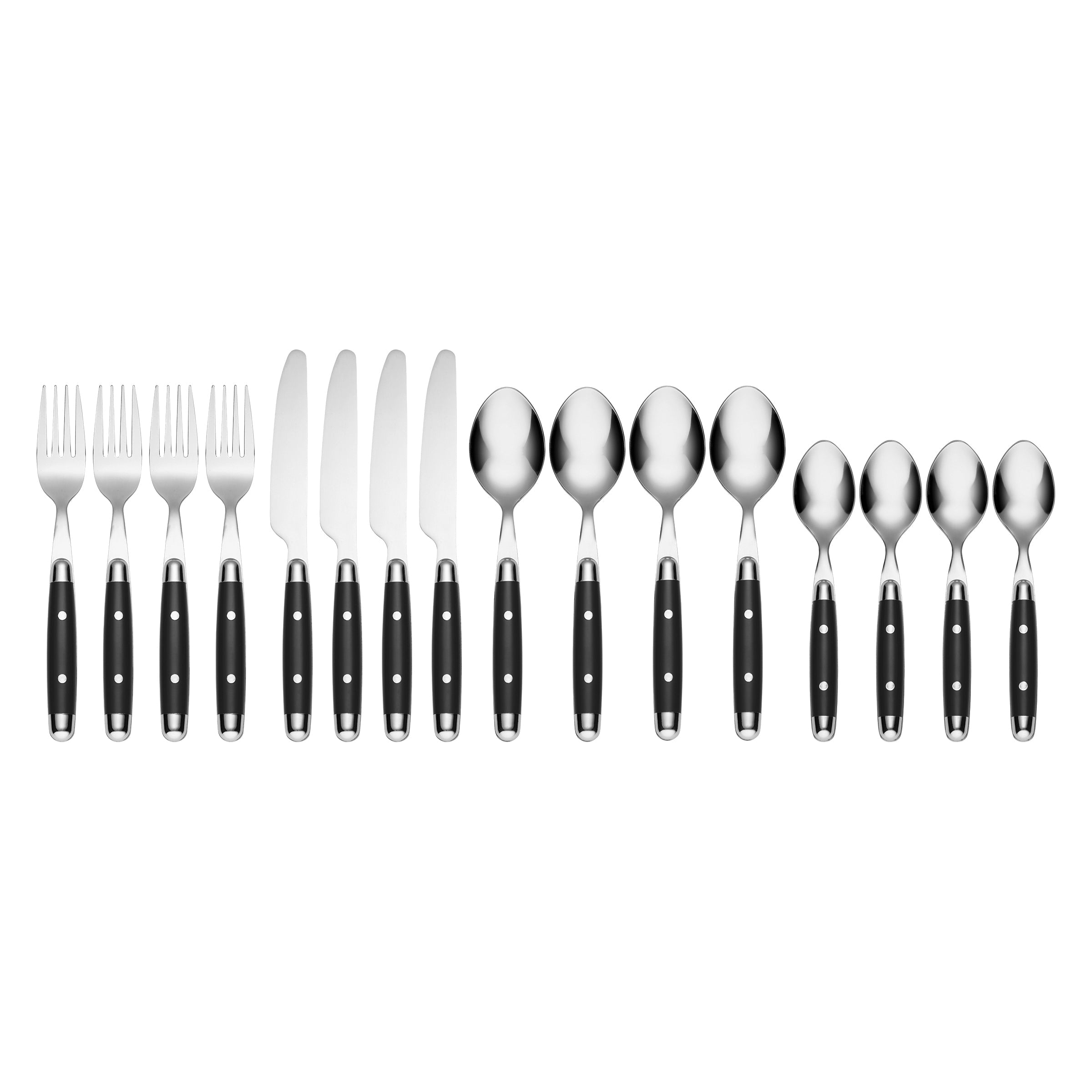 Jubilee Black 16-Piece Flatware Set - Stainless Steel Silverware for 4 Place Settings - Elegant Dining Utensils for Home, Wedding & Restaurant Use