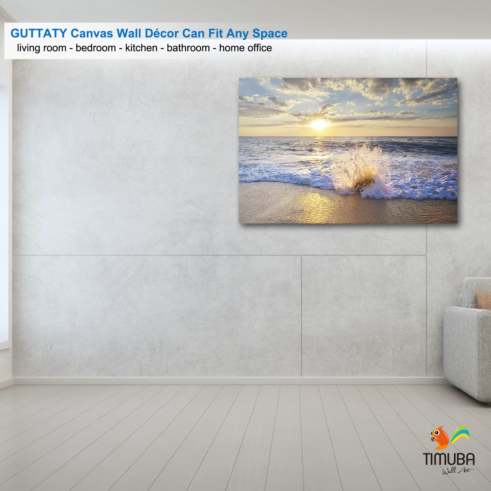 Sunset Beach Canvas Wall Art - Ocean Wave Pictures for Bathroom & Bedroom Decor - 32x48 Inches Coastal Themed Wall Decor - Perfect for Beach House, Bathroom, Living Room & Office Spaces