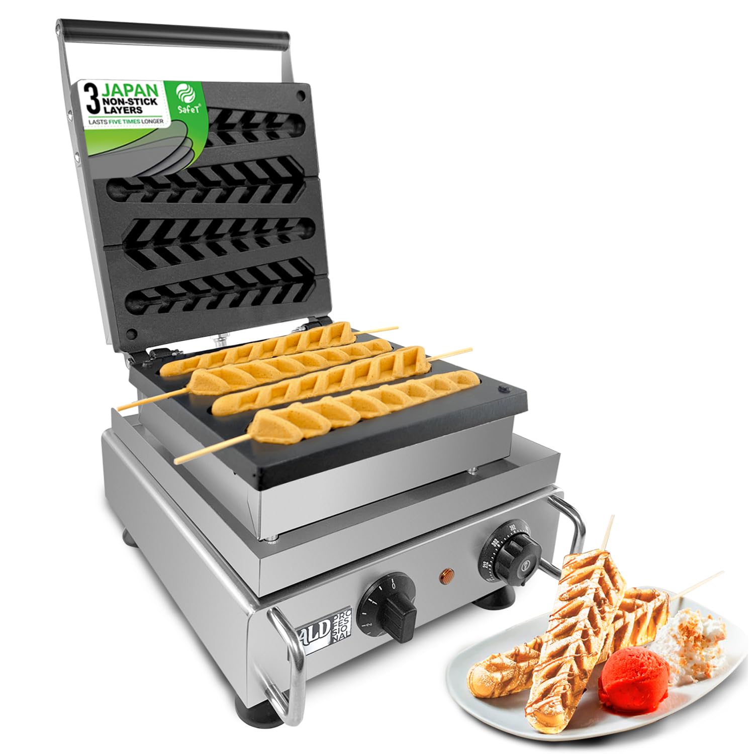 ALDKitchen Waffle Stick Maker - 4 Stick Waffle Machine with 110V for Homemade Belgian Waffles | Perfect for Breakfast, Parties & Kids Snacks | Non-Stick & Easy to Clean