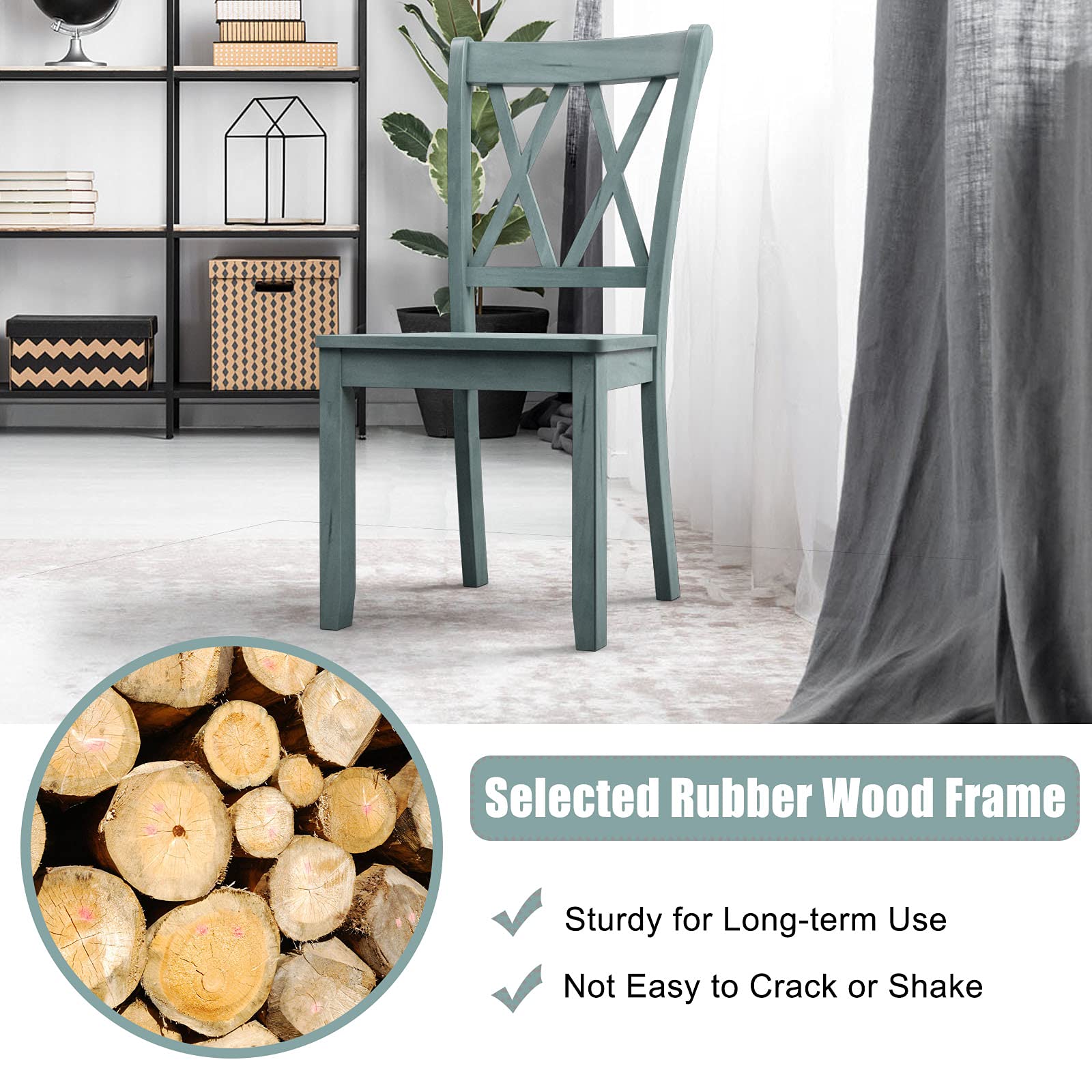 Giantex Set of 4 Solid Rubber Wood Dining Chairs - 400 Lbs Weight Capacity - Farmhouse Style Kitchen & Dining Room Side Chairs for Home, Restaurant & Office Use