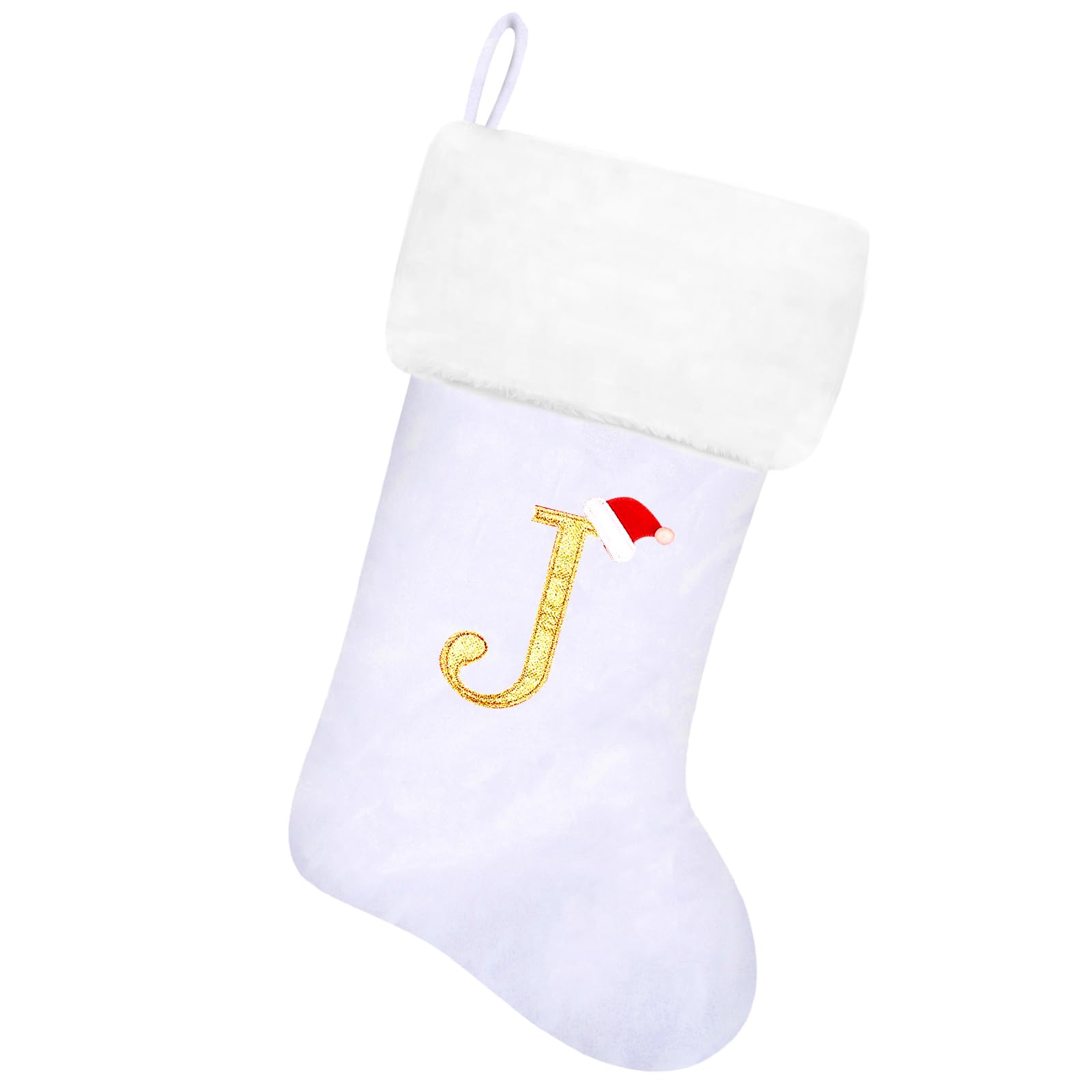 20 Inch White Velvet Christmas Stockings with Plush Cuff - Personalized Embroidered Monogram Holiday Stockings for Fireplace Decor, Xmas Tree & Family Gift Exchange - Perfect for Holiday Home Decor & Christmas Party Favors