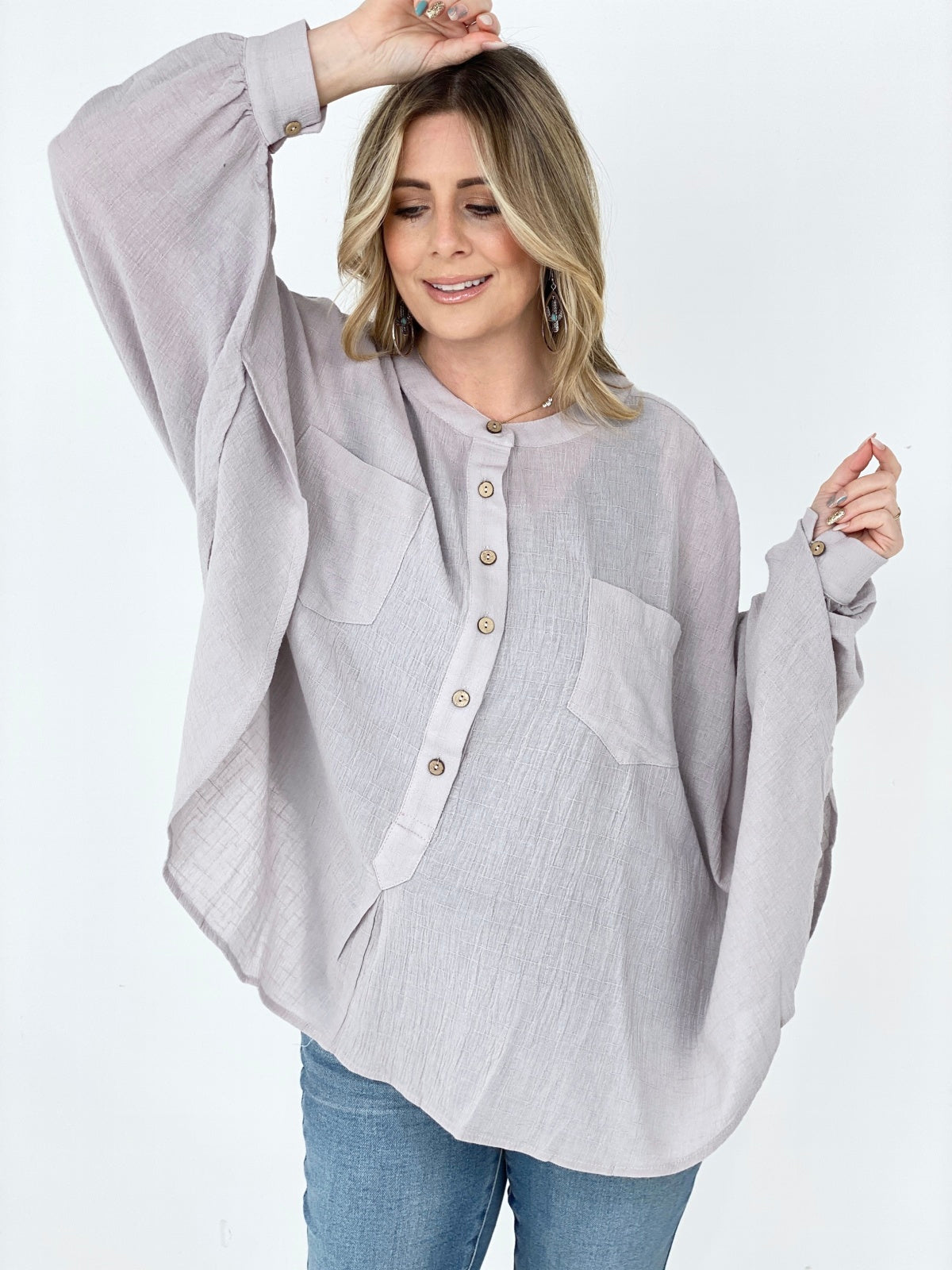 Stylish Oversized Cotton Linen Top for Women - Comfortable Textured Blouse for Casual Wear, Work & Travel