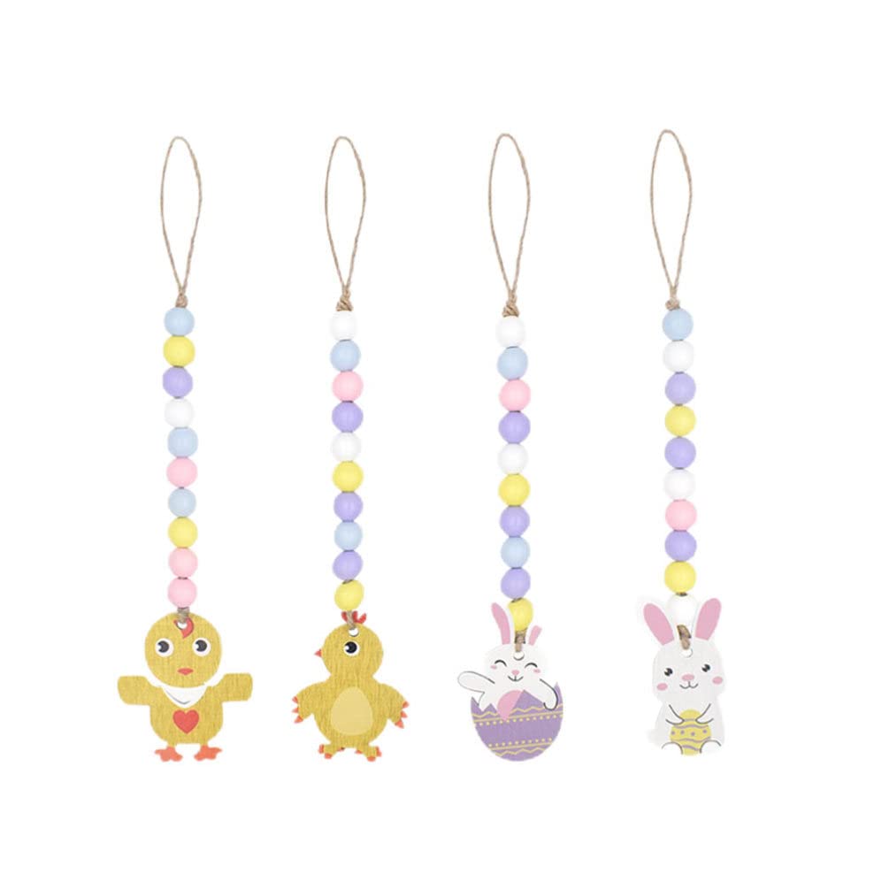 Bestoyard 4Pcs Easter Bunny Beads Garland - Colorful Chick Bead String with Rabbit Tassel for Spring Festival & Wedding Backdrop Decor - Perfect for Easter Party, Baby Shower, Home & Garden Decoration