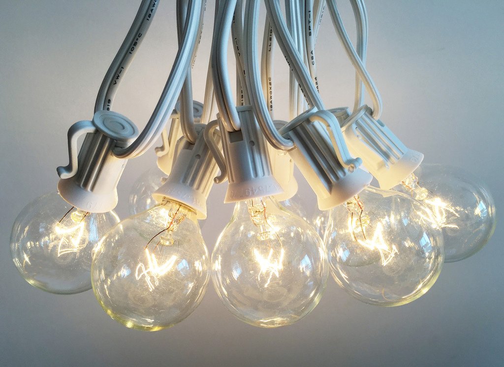 APMRUMGO 100ft Outdoor String Lights - 100 Foot White Globe Patio Lights with Clear G40 Bulbs & Spare Bulbs, UL Certified Edison Lights for Backyard, Garden, Wedding, and Party Decorations