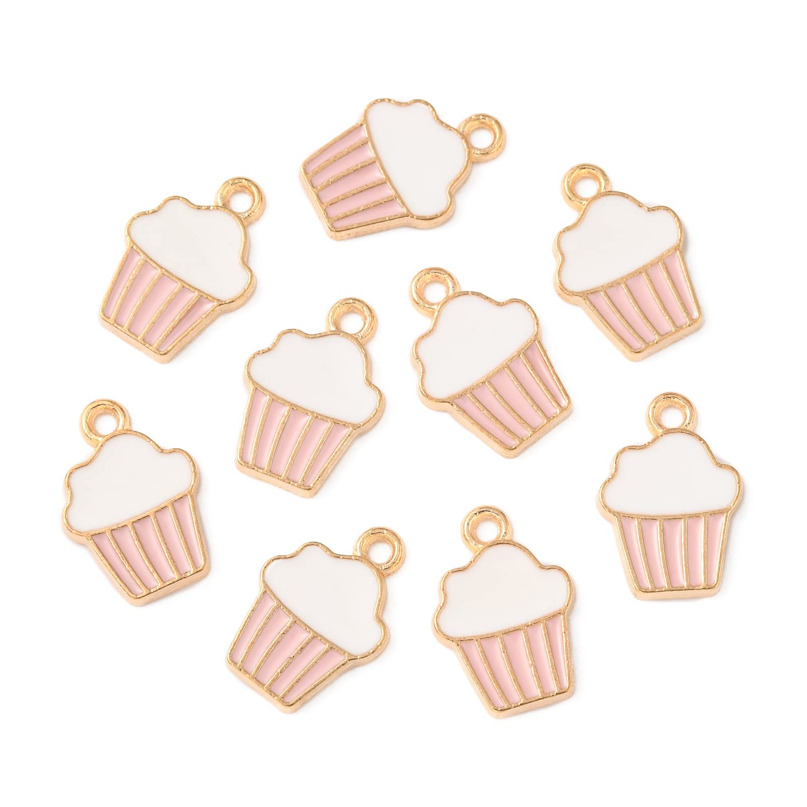 100pcs Alloy Enamel Pink Cupcake Charms for Jewelry Making - Cute Dainty Food Accessories | DIY Craft Supplies for Bracelets, Necklaces & Keychains | DanLingJewelry