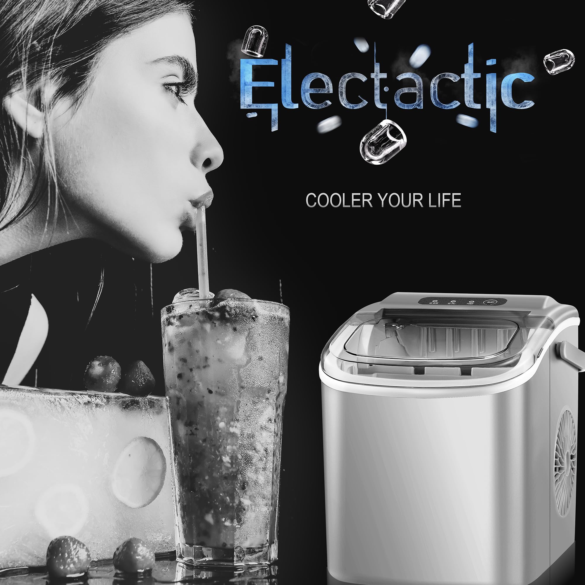 Portable Countertop Ice Maker - 26.6Lbs/Day, 9 Cubes in 8 Minutes, Self-Cleaning with Ice Scoop & Basket - Compact & Efficient for Home, Office, Kitchen (Grey) - Perfect for Parties, Drinks & Small Spaces