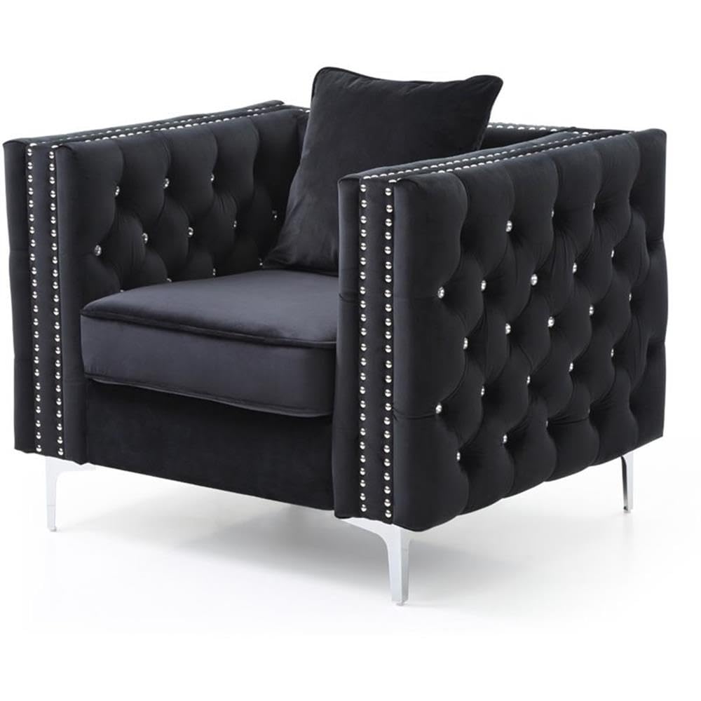 Glory Furniture Paige Velvet Chair in Black - Luxurious Velvet Upholstered Accent Chair for Living Room, Bedroom or Office