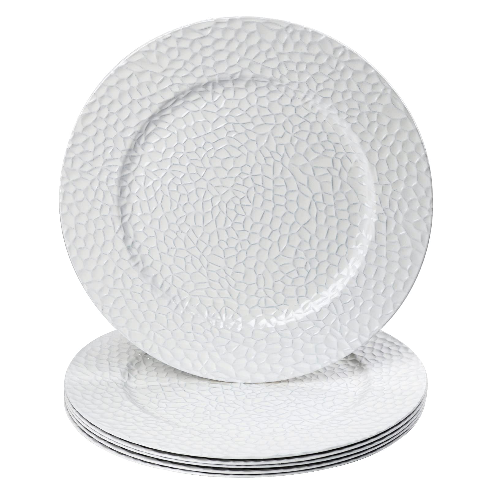 MAONAME 13-Inch White Charger Plates Set of 6 - Durable Bubble Plastic Dinner Plate Chargers - Elegant Round Decorative Chargers for Weddings, Parties & Formal Dining - Perfect for Table Settings, Holiday Entertaining & Special Events