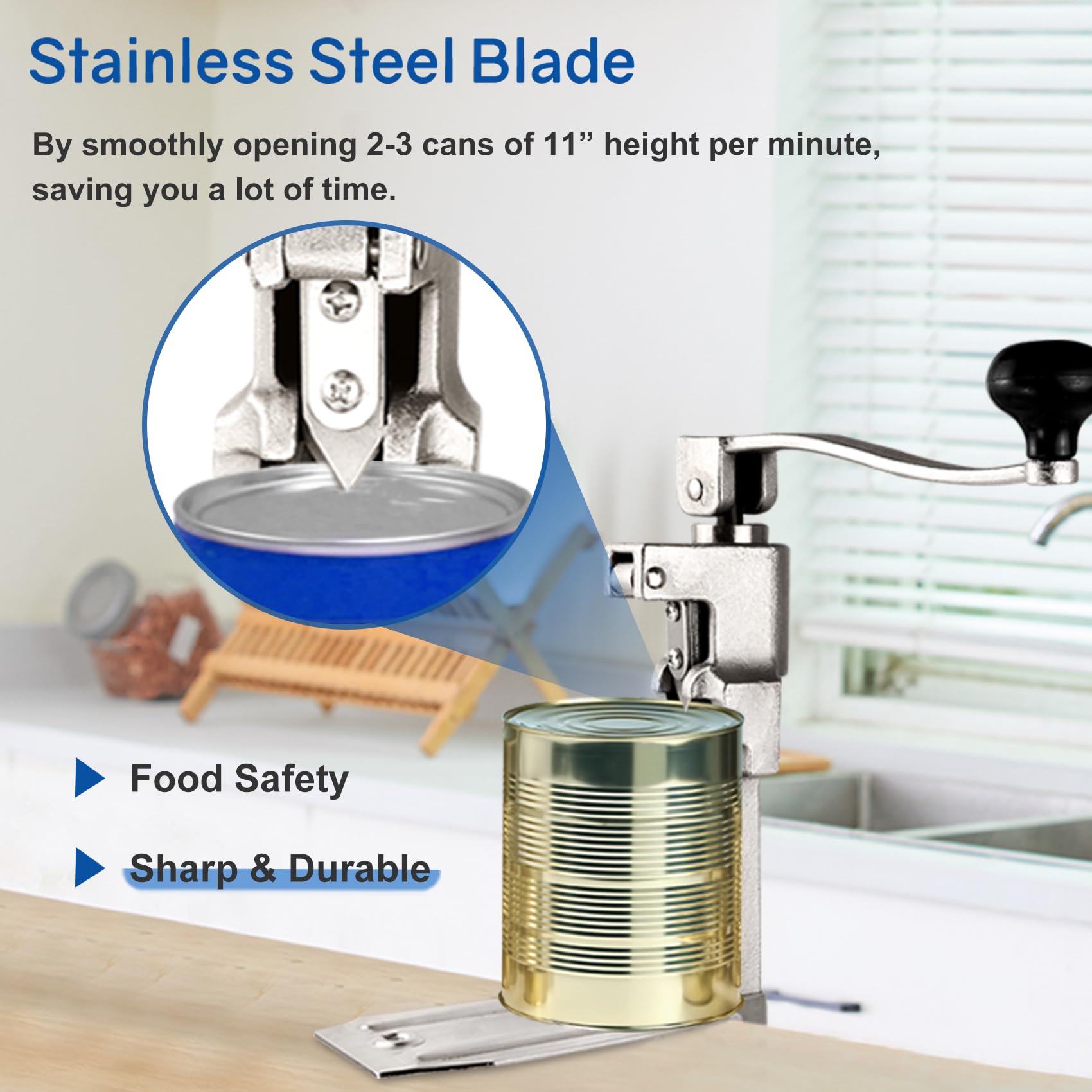 Heavy Duty Commercial Can Opener - Industrial Manual Can Opener for 10 Cans, Stainless Steel Blade & Plated Steel Base - Fits Cans Up to 11