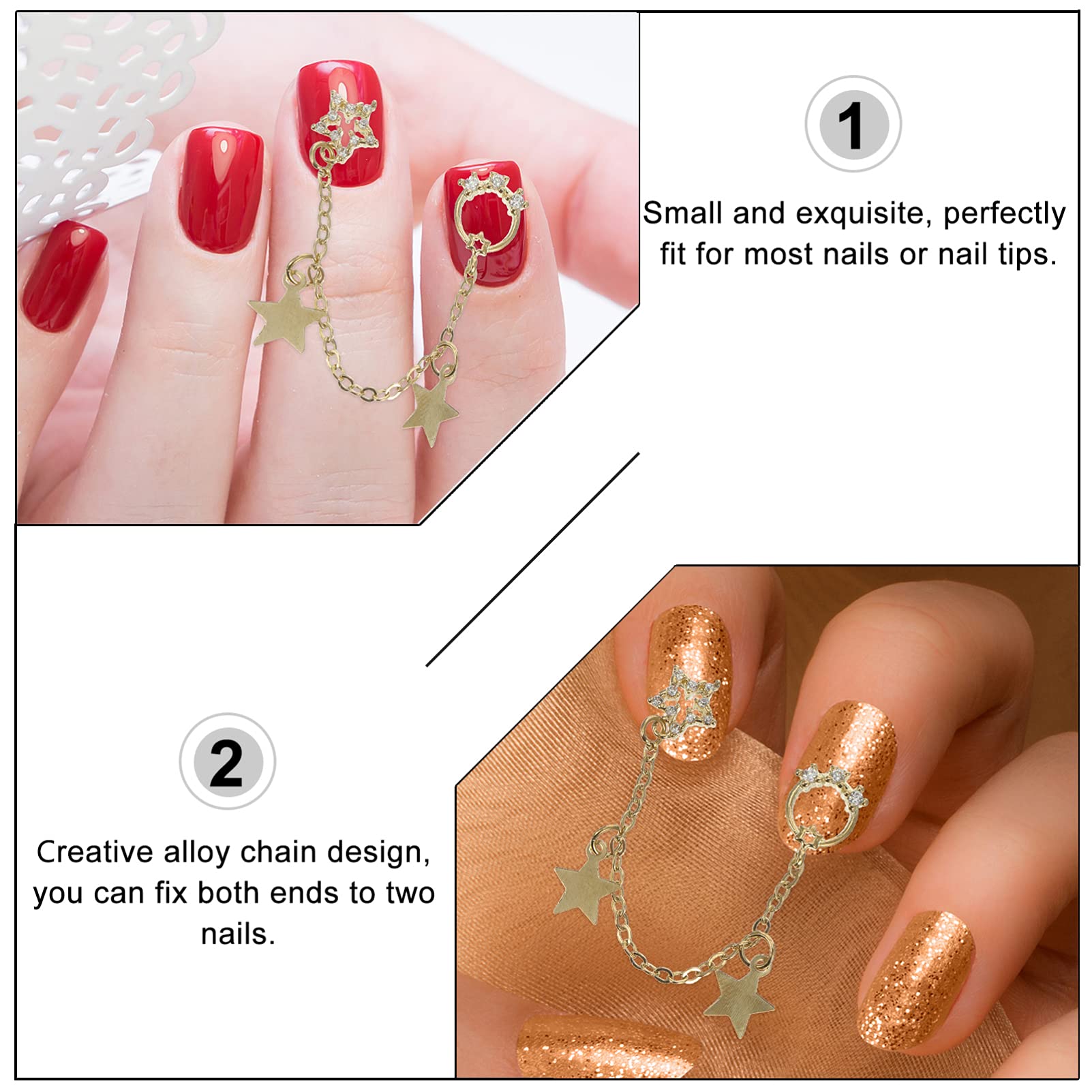 Beaupretty 3Pcs Nail Art Chain Pendants - Gold Silver Rose Gold Nail Jewelry Charms for DIY Manicure, Nail Decoration, Party & Wedding Nail Accessories