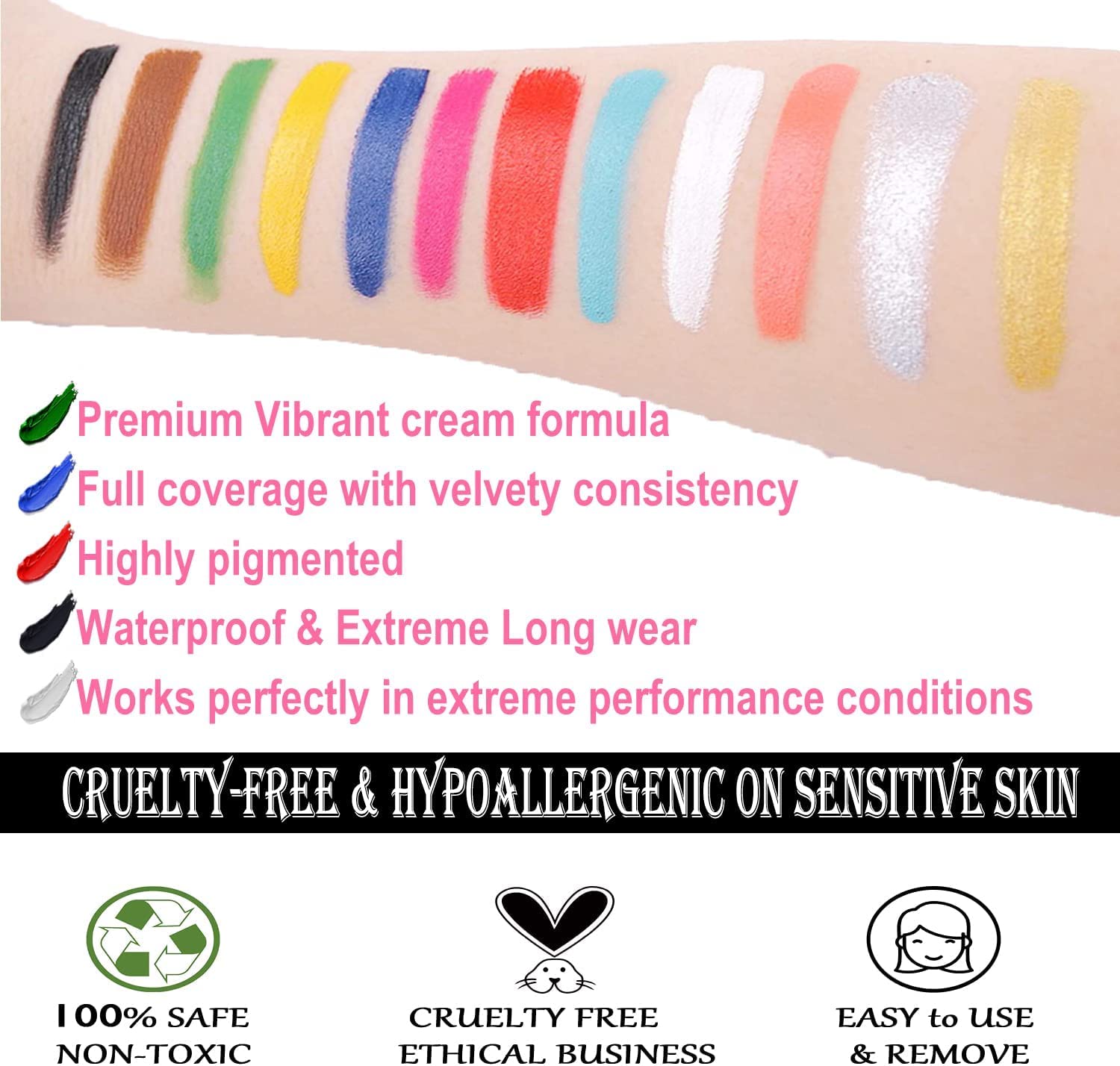 CCbeauty Professional 12 Color Face & Body Paint Oil Palette Set - Halloween, Party, Cosplay Makeup Kit with 10 Blue Brushes | Waterproof, Vibrant Colors for Face Painting, Costume Parties & Artistic Body Art
