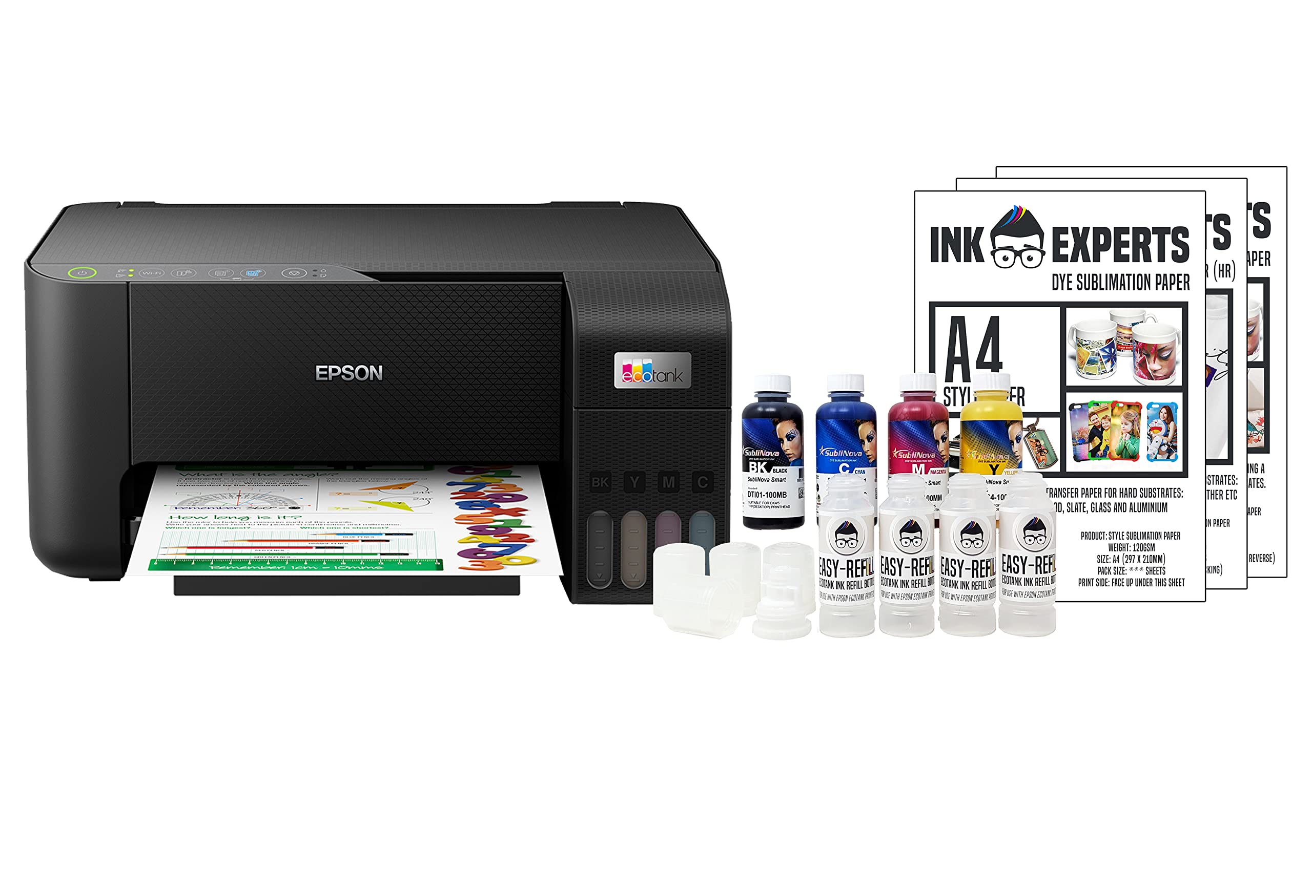 Epson ET1810 Sublimation Printer Bundle with Inktec Sublinova Inks - A4 Dye Sublimation Printing for T-Shirts, Mugs & Home Decor - Windows Compatible for DIY Craft Business & Personalized Gifts