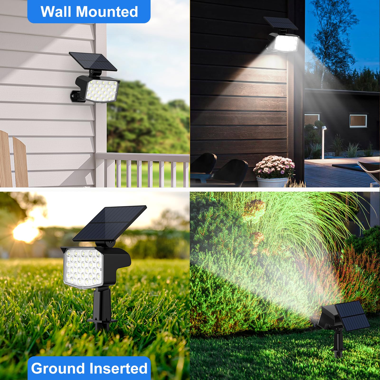 10 Pack Solar Spot Lights Outdoor Waterproof - Adjustable Solar Powered Landscape Lights for Yard, Garden, Pathway, Pool & Porch | 3 Lighting Modes | Cool White | Perfect for Nighttime Safety & Outdoor Decor
