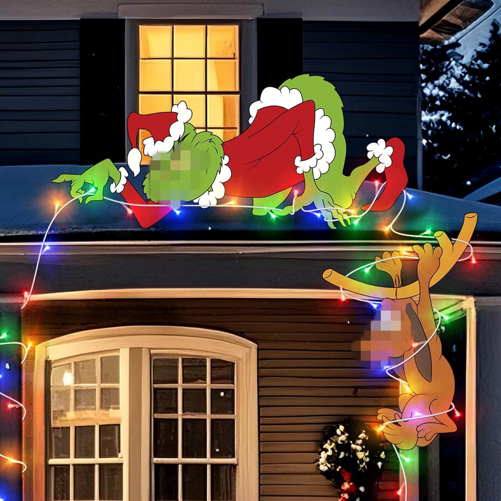 2pcs Green Gnome Stealing Lights LED Christmas Yard Decorations - Outdoor Holiday Fence, Tree, Garden & Lawn Decor for Festive Season | Perfect for Christmas, Parties & Winter Celebrations