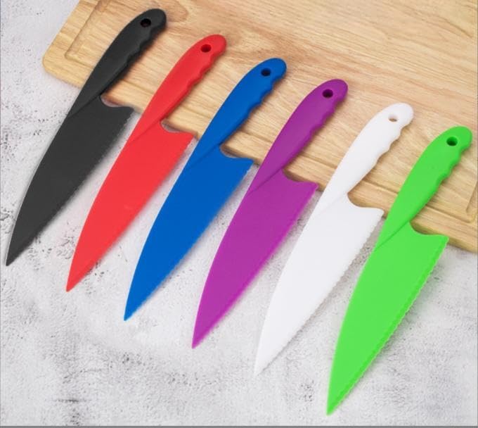 **ASEANAO Plastic Kitchen Knives Set - 3-Piece Chef Knives for Fruits, Bread, Cakes, Salads & Lettuce - Safe & Durable (Blue) - Perfect for Home Cooking, Picnics & Kids' Meals**