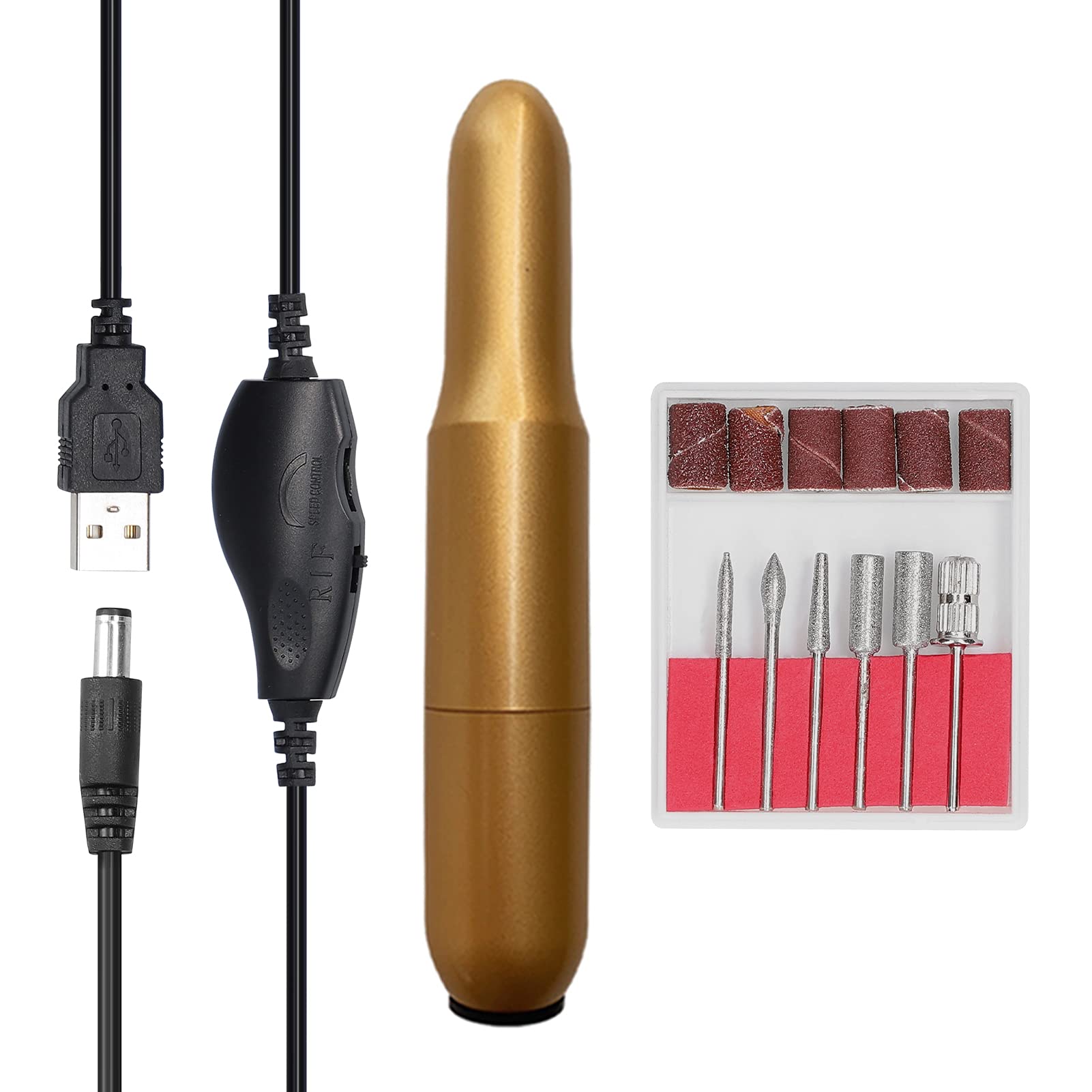 USB Power Electric Nail Grinder Kit - Adjustable Speed Manicure Pedicure Tool with 6 Grinding Heads for Professional Nail Care & At-Home Salon Use - Perfect for Nail Art, Callus Removal & Foot Care