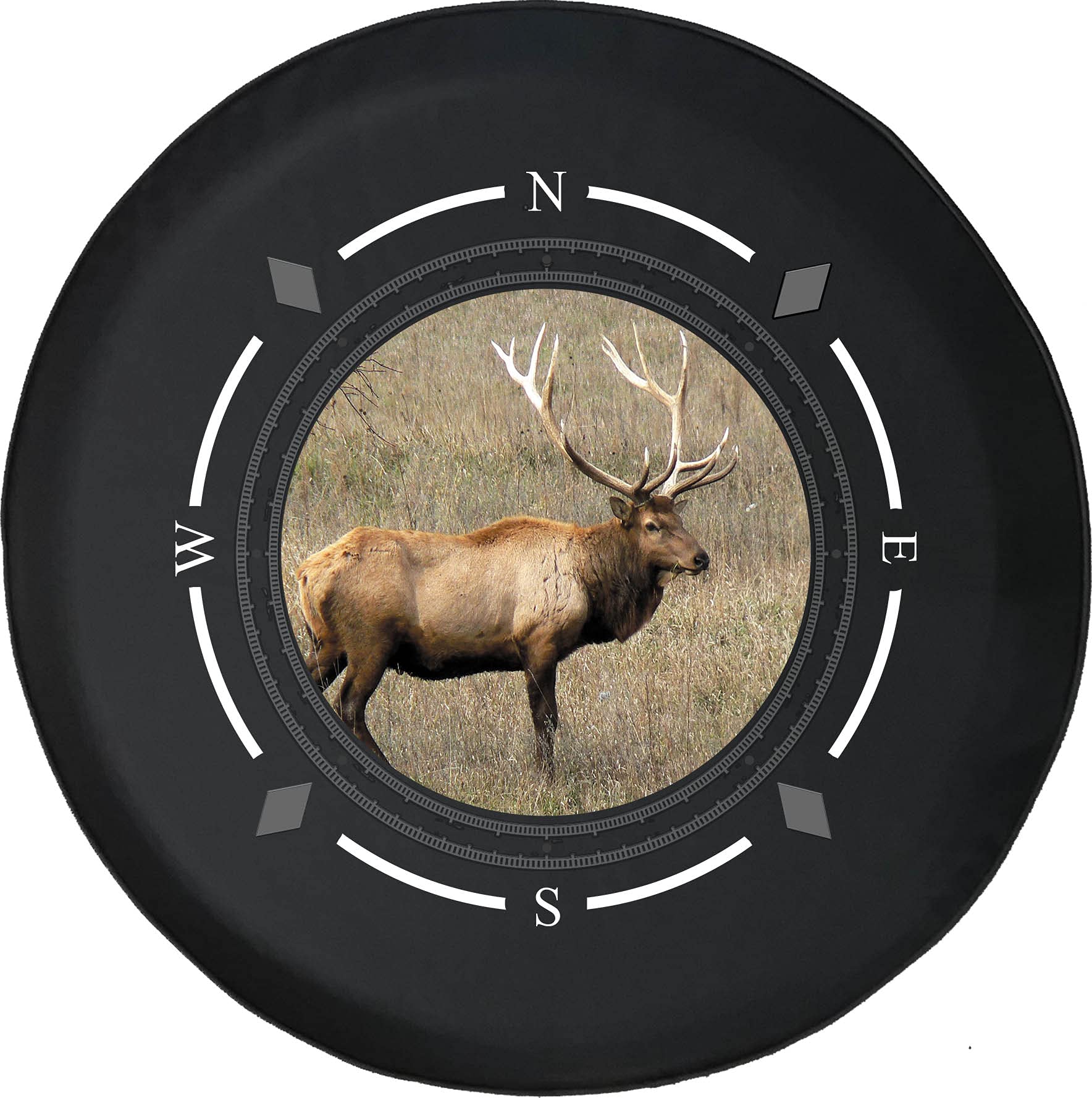 Premium American Unlimited Spare Tire Cover with Compass & Bull Elk Design - Universal Fit for SUVs, Trailers, RVs & Most Vehicles | Durable Wheel Protection for Off-Road Adventures & Camping Trips