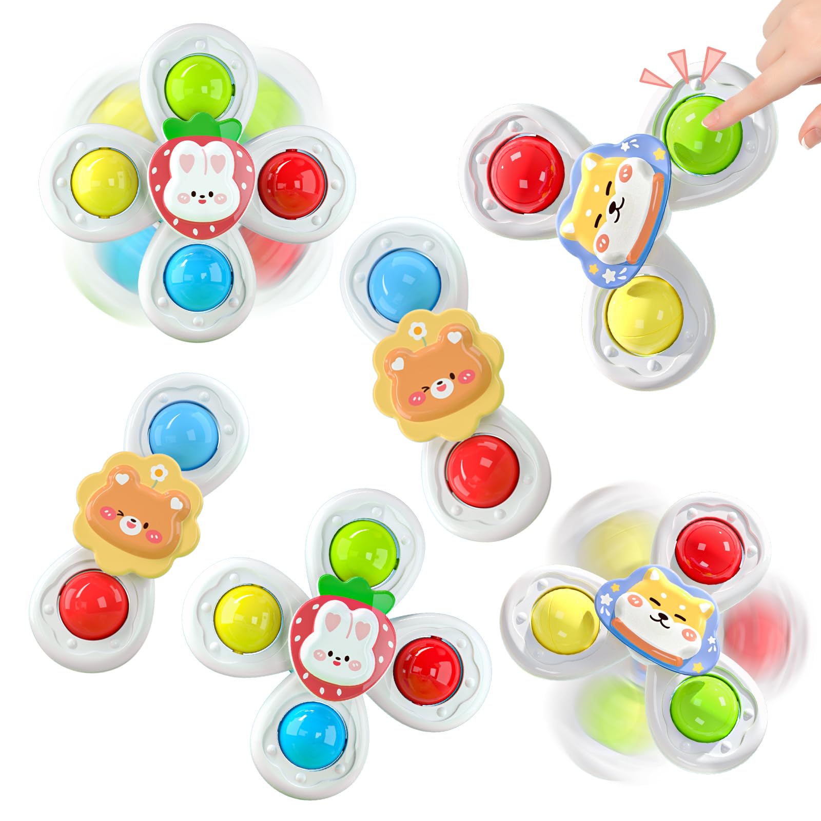 6PCS Suction Cup Spinner Toys for Toddlers 1-3 Years Old - Sensory Baby Bath Toys, Airplane & Car Travel Table Toys for Boys & Girls 1-2 Years - Fun Developmental Toys for 6-18 Months Babies (Perfect for Bath Time, Travel & Sensory Play)