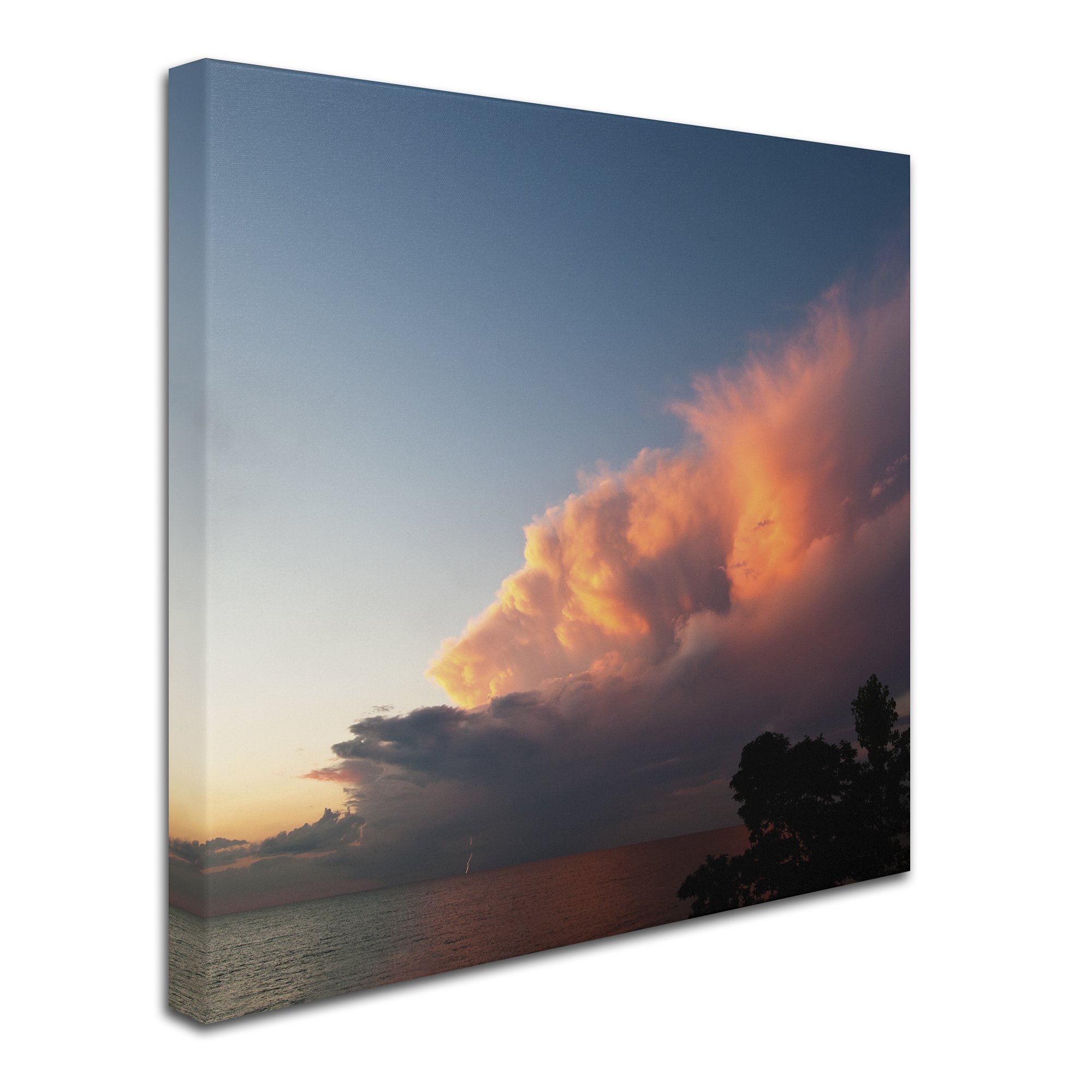 Kurt Shaffer Sunset Lightning Canvas Wall Art - 35x35 Inch Distant Lightning at Sunset Painting, Modern Home Decor for Living Room, Bedroom & Office