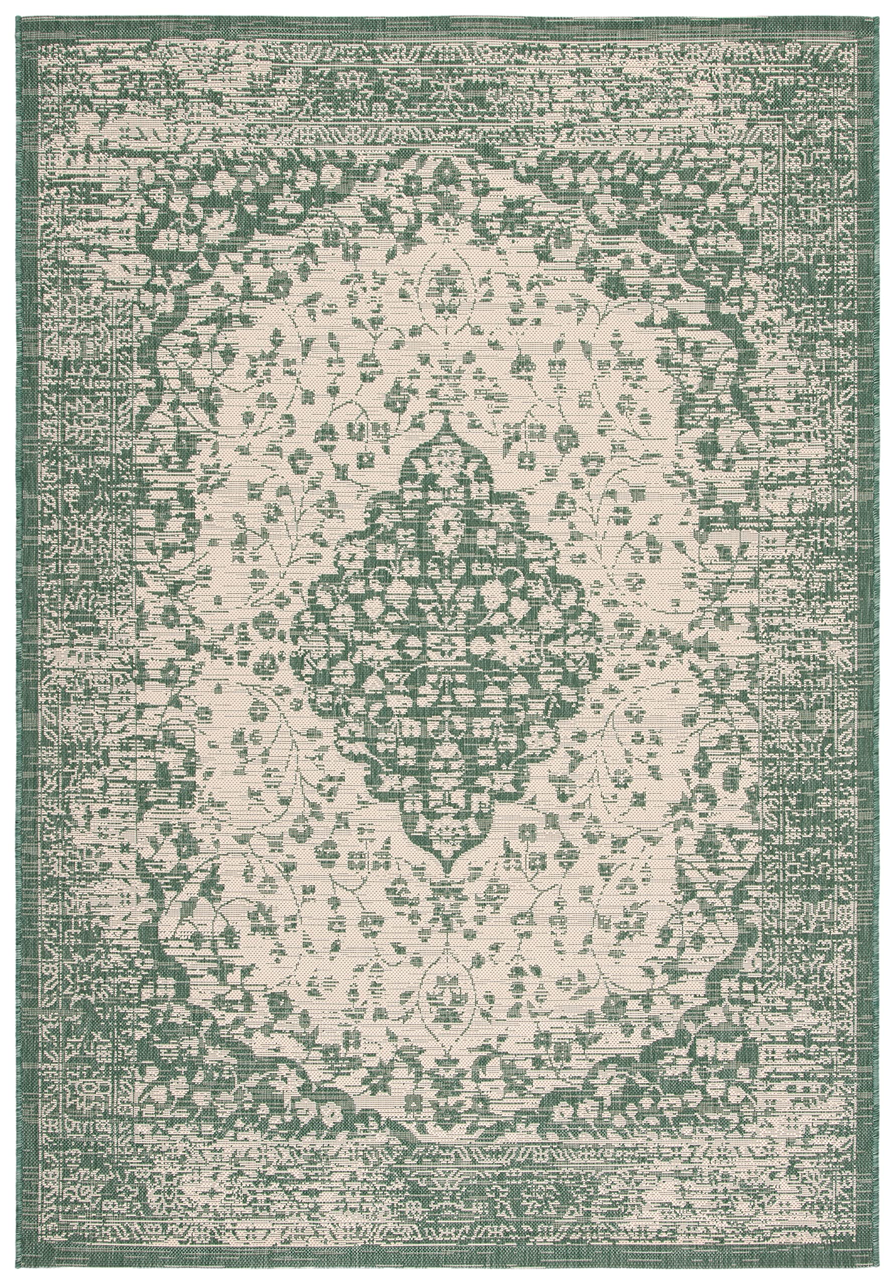 SAFAVIEH Courtyard Collection 8' x 10' Beige and Dark Green Indoor Outdoor Rug - Waterproof, Easy Clean, Non-Slip Backing for Patio, Deck, Backyard, Mudroom, Porch, and Sunroom