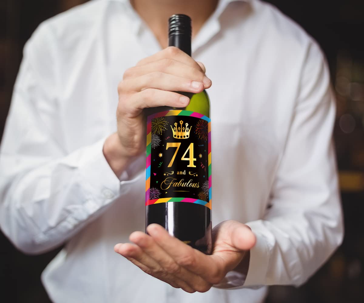 74th Birthday Wine Labels - 6-Pack Personalized Wine Bottle Stickers for 74th Birthday Party Decorations, Anniversary Gifts & Celebrations - Perfect for Wine Lovers, Milestone Birthdays & Special Occasions