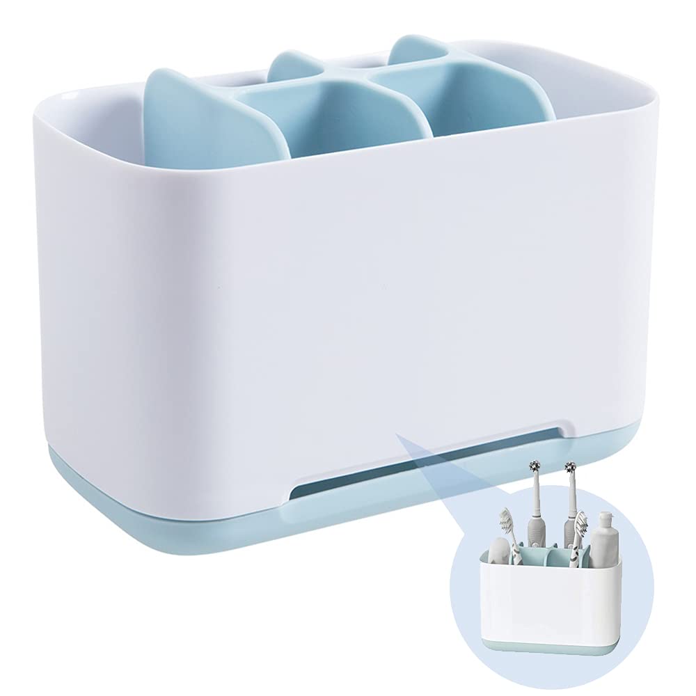 TOPOFONE Toothbrush Holder & Bathroom Organizer - Plastic Detachable Toothbrush & Toothpaste Caddy for Vanity, Sink & Countertop | Easy to Clean Bathroom Storage Solution for Families & Travel