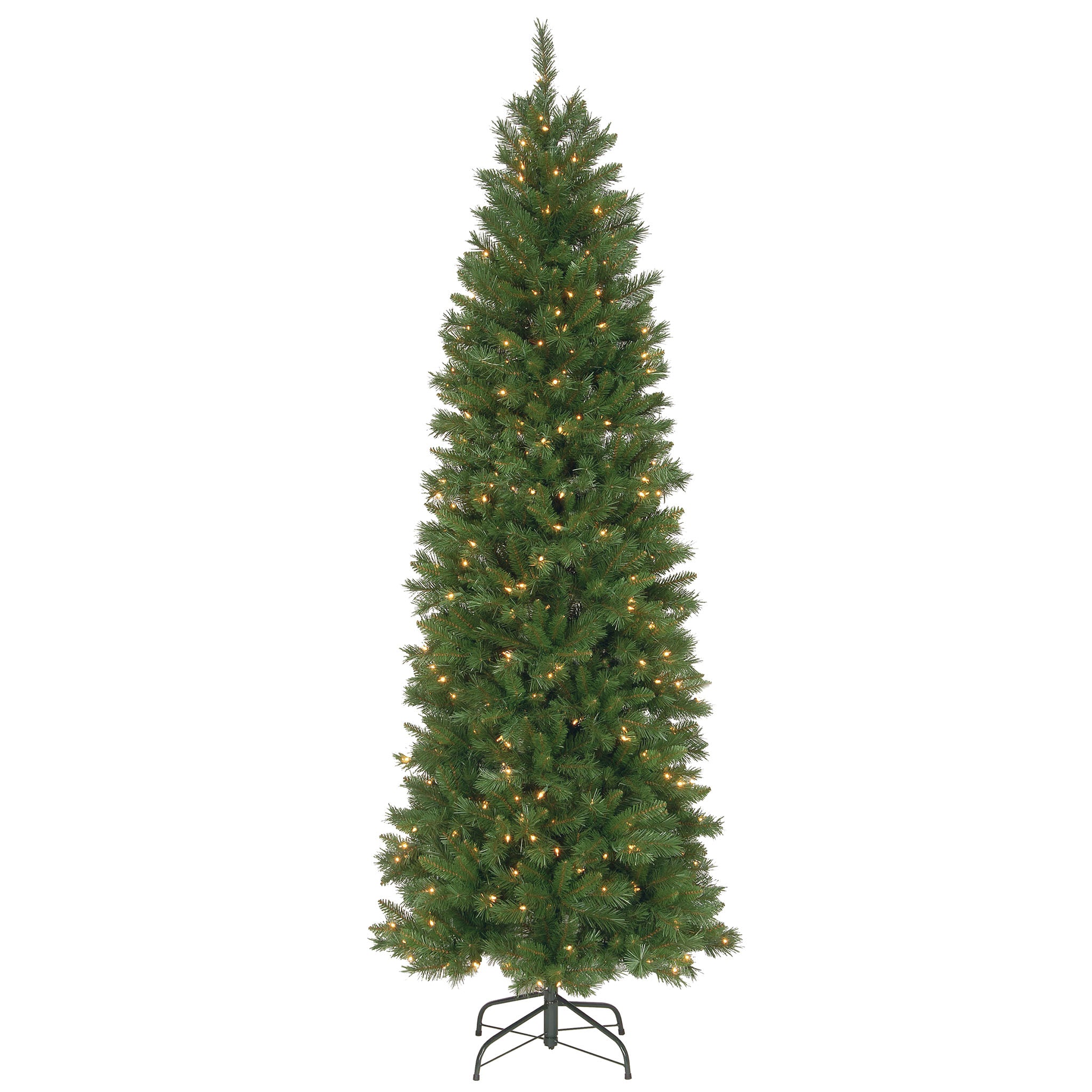 7.5 ft Pre-Lit Pennington Fir Pencil Christmas Tree with 300 Clear LED Lights - Slim Artificial Holiday Tree for Small Spaces, Apartments & Office Decor