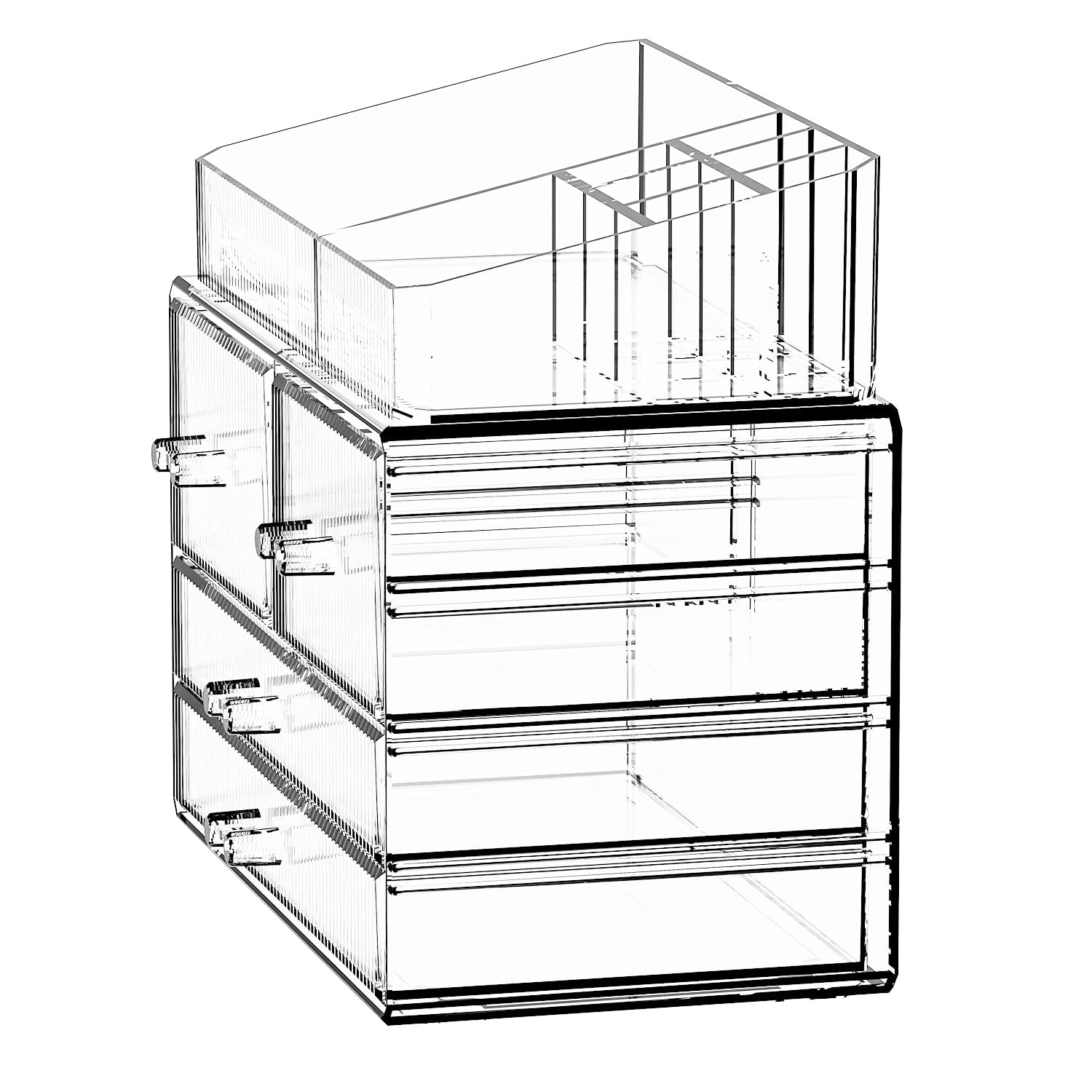 ZHIAI Stackable Acrylic Storage Drawers - Clear Makeup Organizer for Bathroom Vanity, Kitchen Cabinet & Undersink | Home Organization Solution (1 Top + 4 Drawers) | Perfect for Cosmetics, Toiletries & Small Item Storage