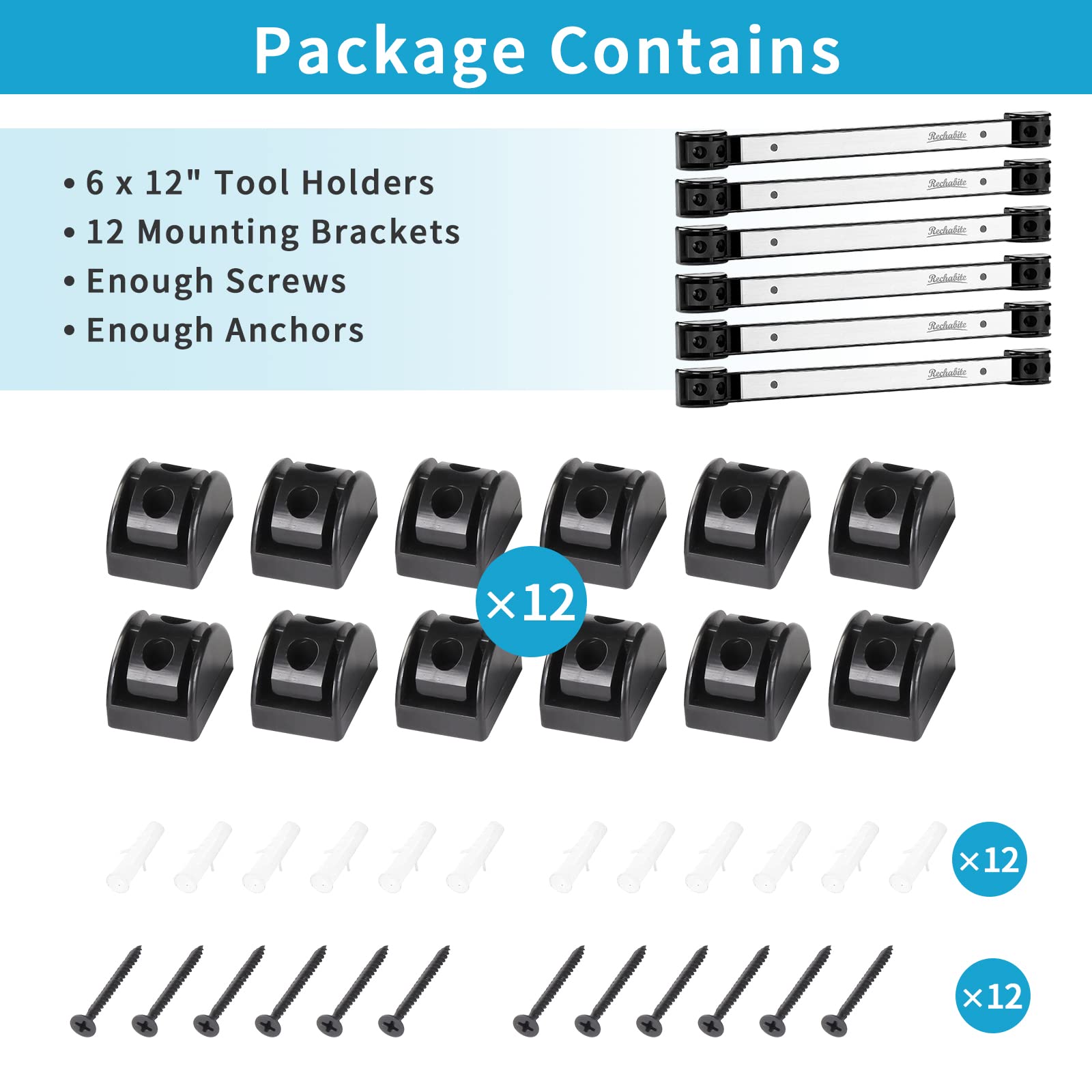 6-Piece 12-Inch Magnetic Tool Holder Strips - Heavy Duty Stainless Steel Tool Organizer Bar with Mounting Screws - Perfect for Garage, Workshop, and DIY Tool Storage - Keep Wrenches, Screwdrivers & Metal Tools Neatly Organized