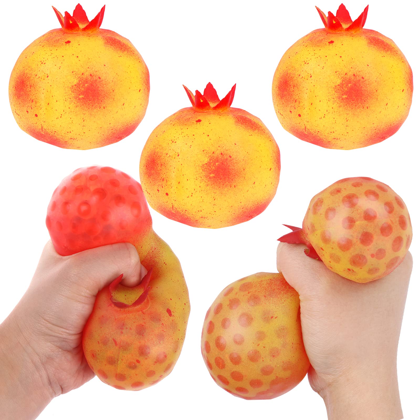 3 Pack Stress Relief Squeeze Balls - Bead Filled Sensory Fidget Toys for Anxiety & ADHD - Pomegranate Shaped Hand Therapy Squishy Bubbles for Adults & Kids - Office, Classroom & Travel Stress Relief Tool