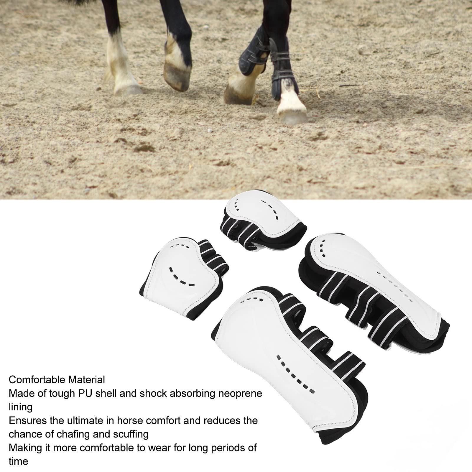 Shock Absorbing Adjustable Horse Tendon Boots - Open Front Jumping Fetlock Boots for Front & Hind Leg Protection (White, Set of 4) - Ideal for Show Jumping, Dressage & Equestrian Training