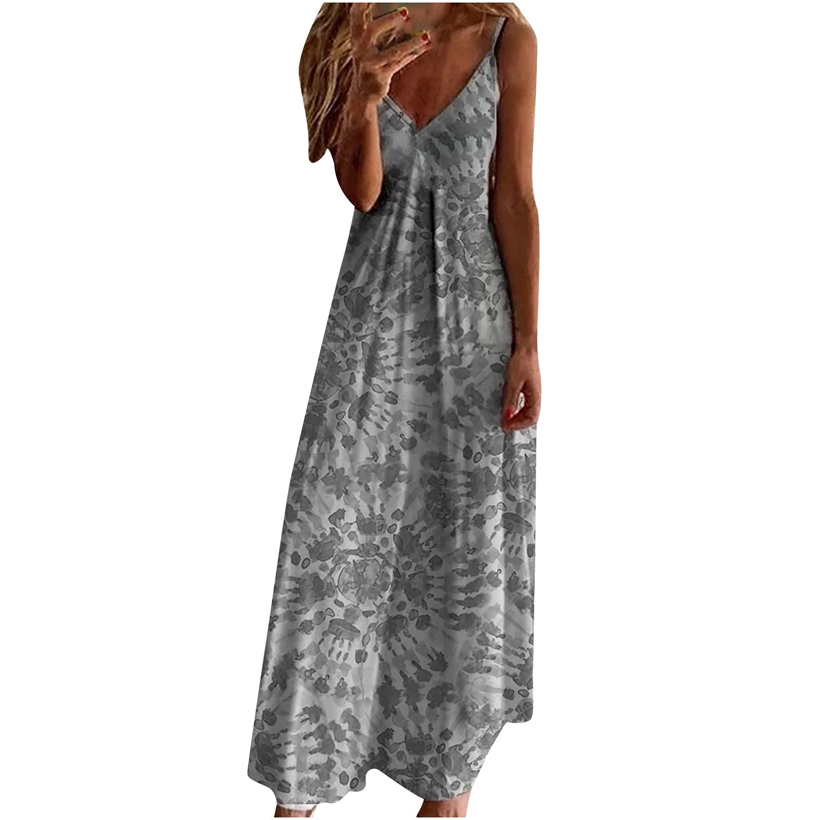 Women's Floral Maxi Dress with Pockets - Summer Casual Spaghetti Strap Sundress for Beach Vacation, Date Night & Outdoor Parties | Lightweight Comfortable Boho Dress