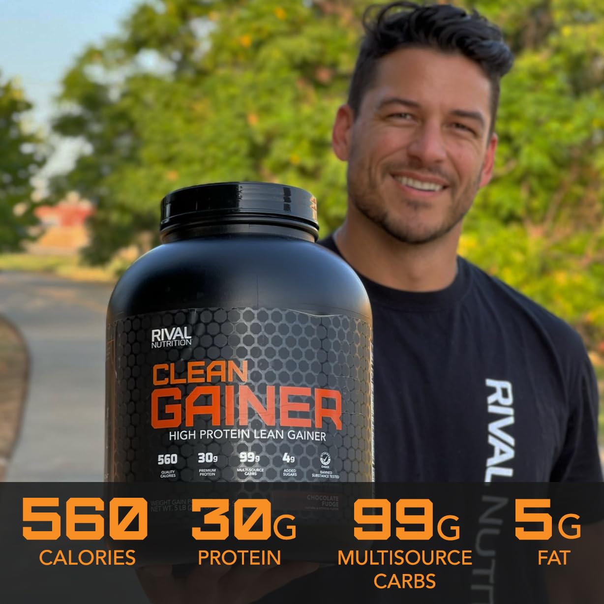 Rivalus Clean Gainer Chocolate Fudge 10lb - Premium Lean Mass Gainer Protein Powder with Dairy Proteins, Complex Carbs & Healthy Fats | No Banned Substances | Made in USA | Post-Workout Recovery & Muscle Building Supplement
