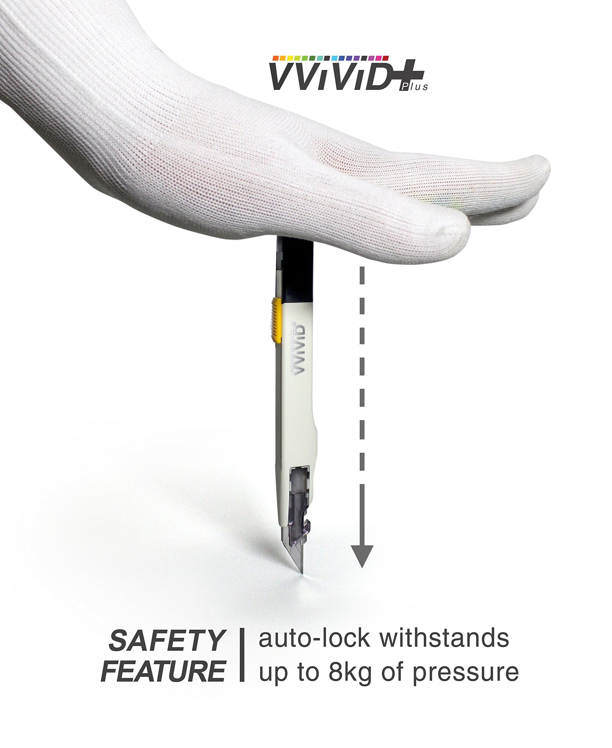 VViViD+ Premium Retractable Utility Knife - 3 Pack Precision Balanced Multi-Purpose Cutter for Crafting, Packaging, DIY Projects & Home Improvement