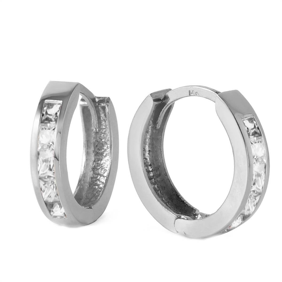 1.1 Carat 14K Solid White Gold Cubic Zirconia Hoop Earrings for Women | Elegant CZ Stud Earrings | Perfect for Weddings, Parties & Everyday Wear