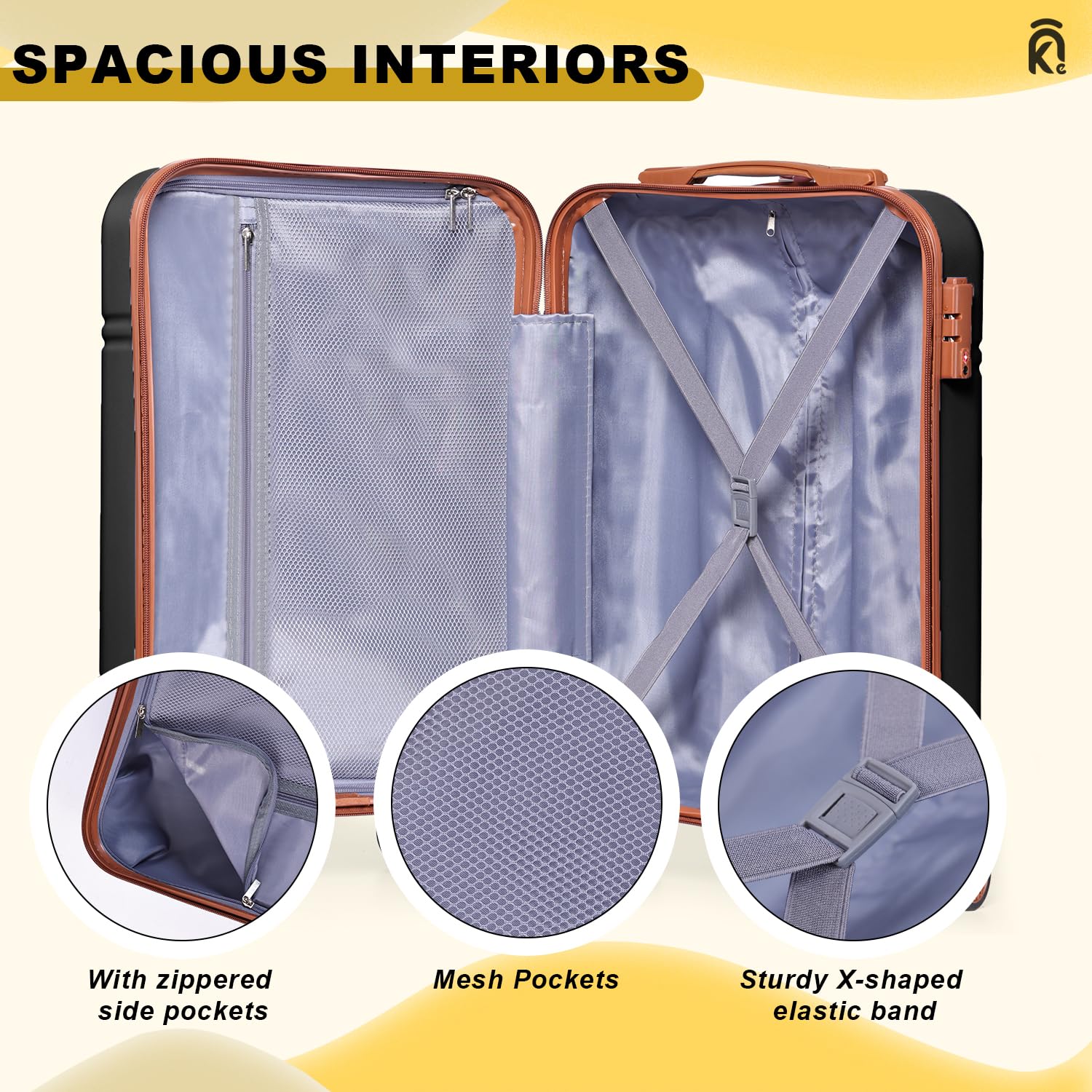 Krute 20in Carry On Luggage - Airline Approved Hard Shell Suitcase with 360° Spinner Wheels, TSA Lock & PC+ABS Material (22x14x9 inches) - Perfect for Business Travel & Weekend Getaways